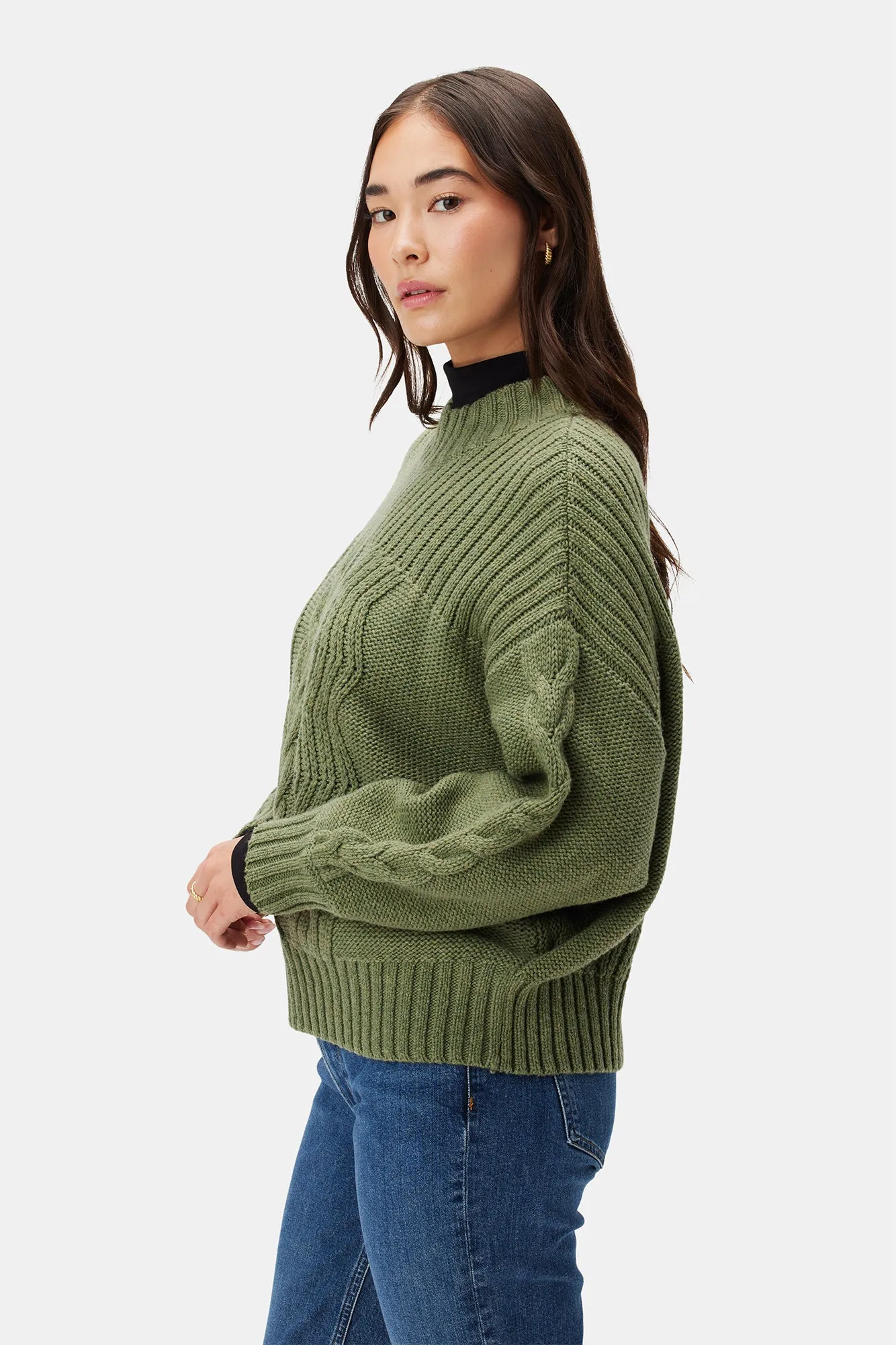 Cameryn Cable Knit Wool Sweater - Olive Green sold by Amour Vert product image thumbnail 2