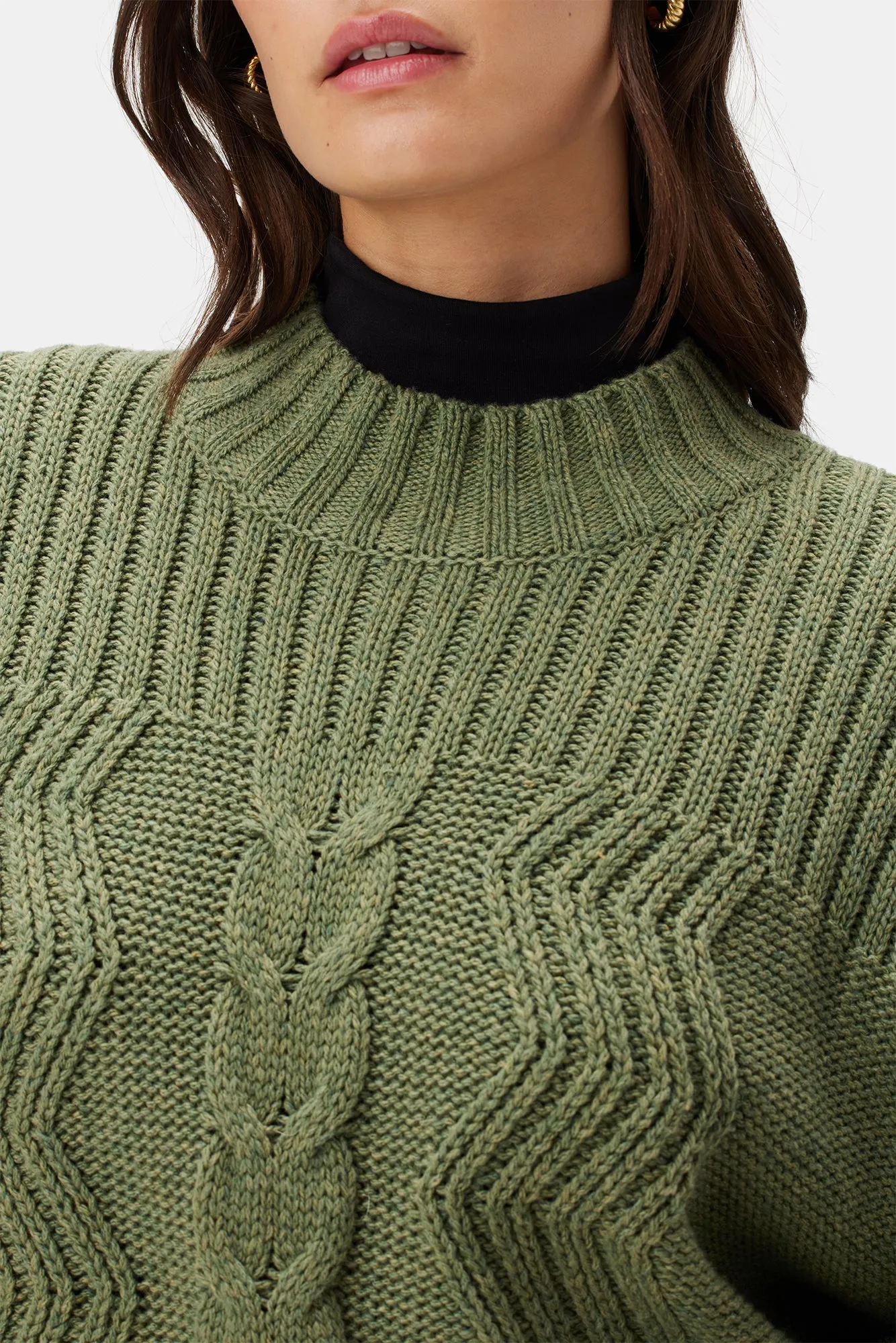Cameryn Cable Knit Wool Sweater - Olive Green sold by Amour Vert product image thumbnail 4