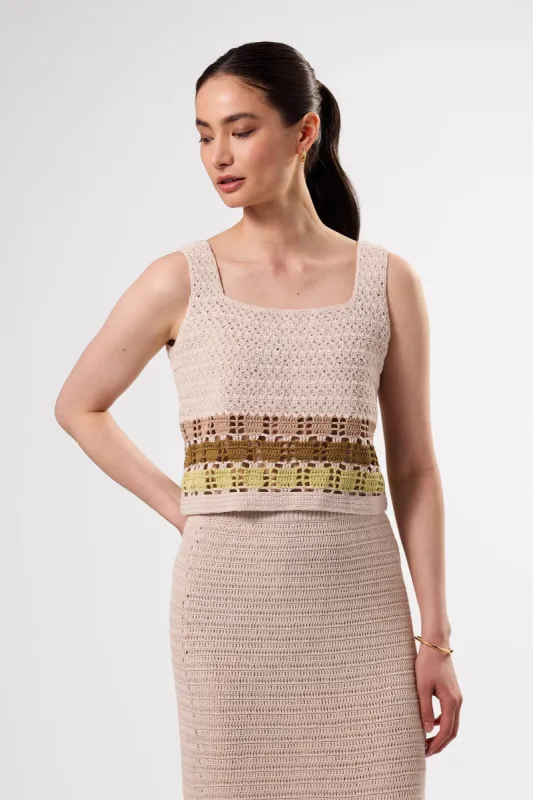 Antibes Crochet Tank - Ecru Multi Stripe sold by Amour Vert