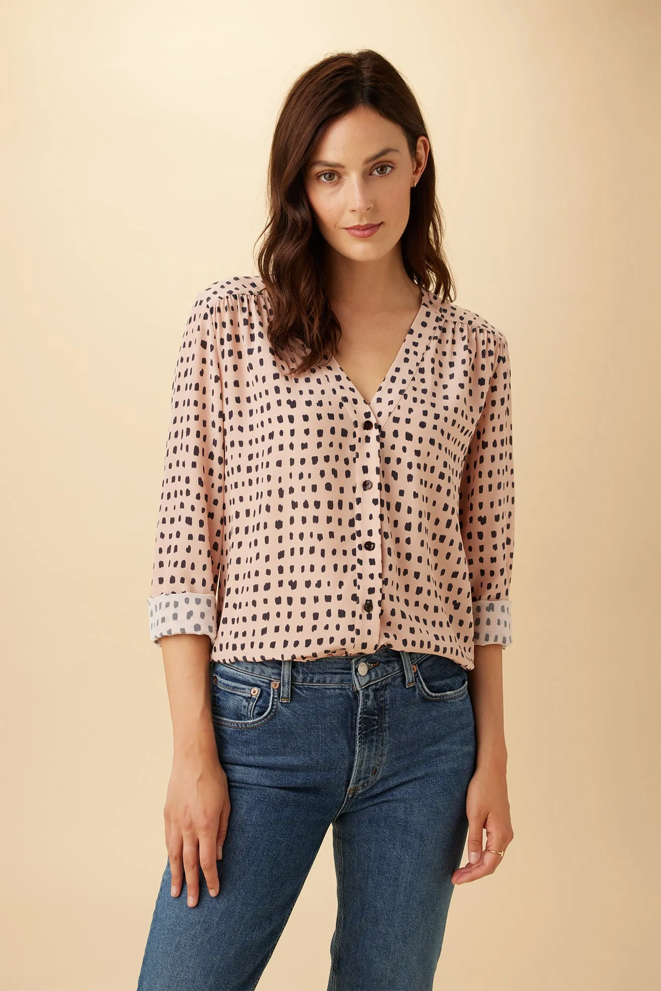 Kaya Washable Silk Blouse - Valencia Dot Pink sold by Amour Vert