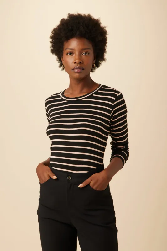 Berkeley Long Sleeve Modal Tee - Black and Rose sold by Amour Vert