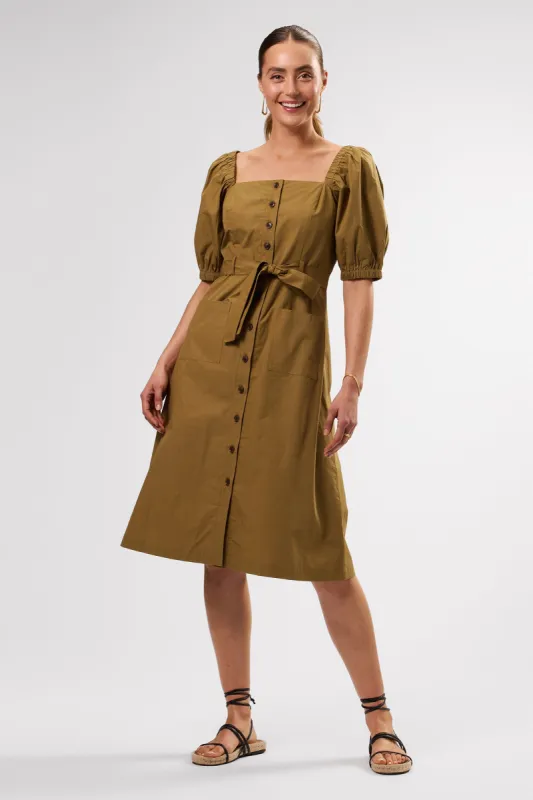 Square Neck Button Front Dress - Elm sold by Amour Vert