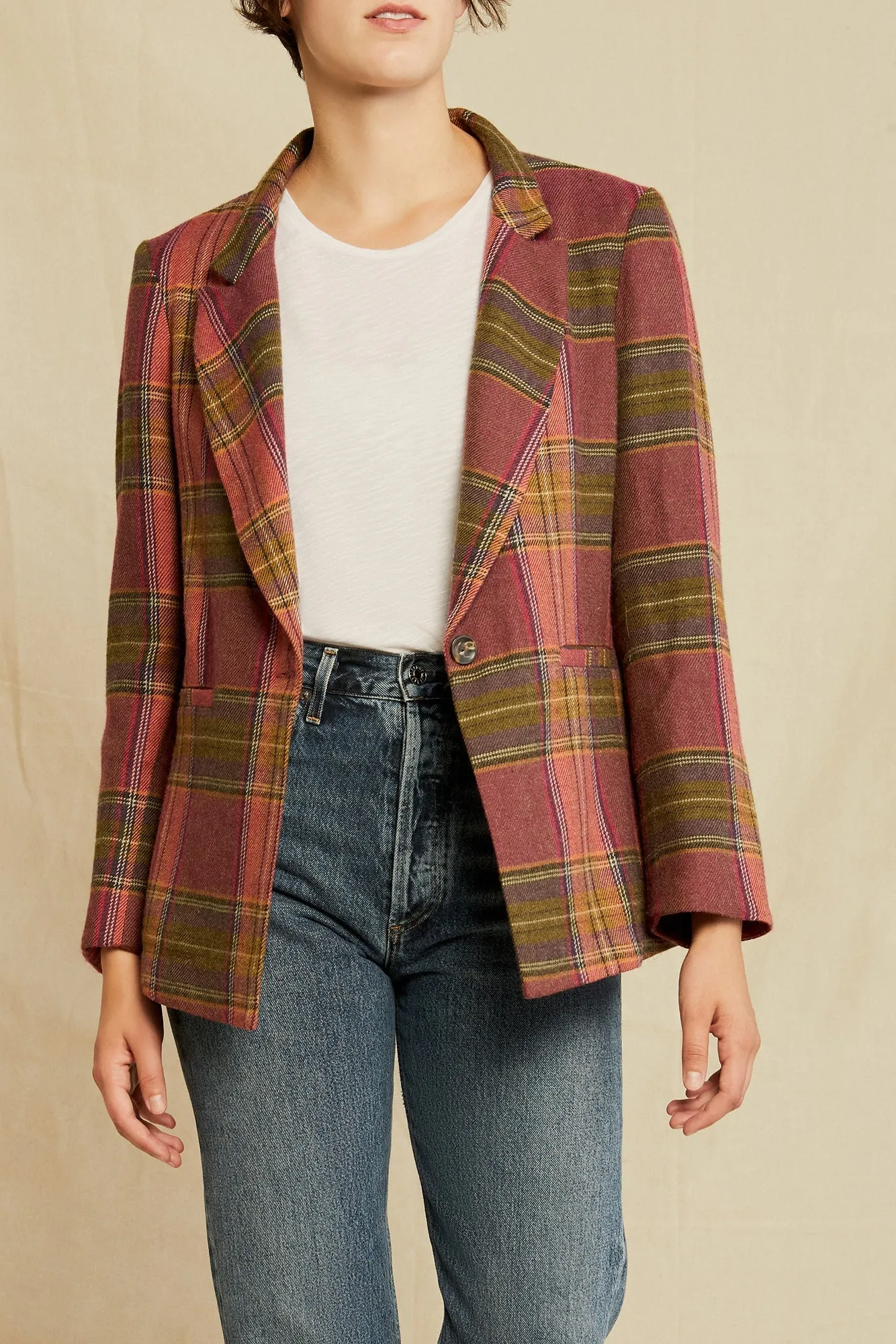Pippa Wool Blazer - Pink Plaid sold by Amour Vert