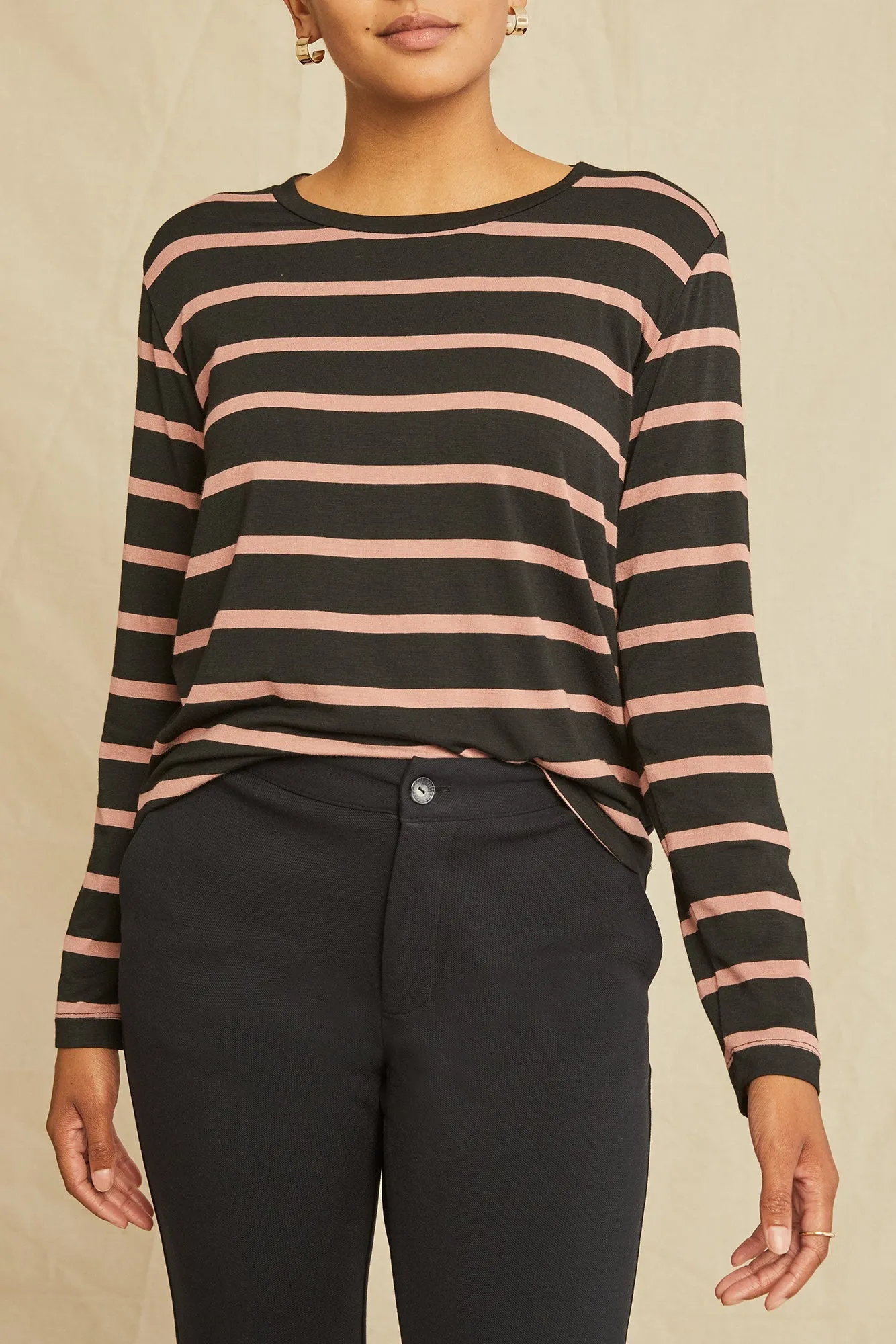 Berkeley Long Sleeve Modal Tee - Black and Quartz sold by Amour Vert