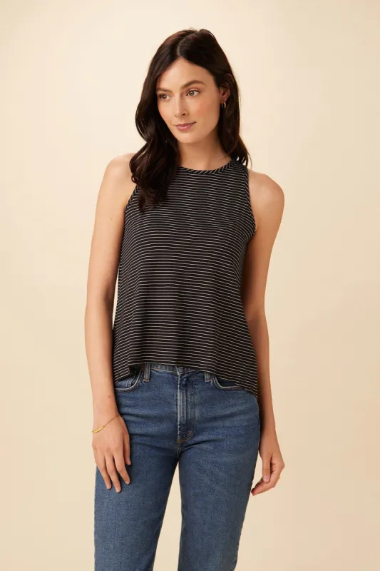 Sadie Tencel Slub Tank - Gigi Black Stripe sold by Amour Vert