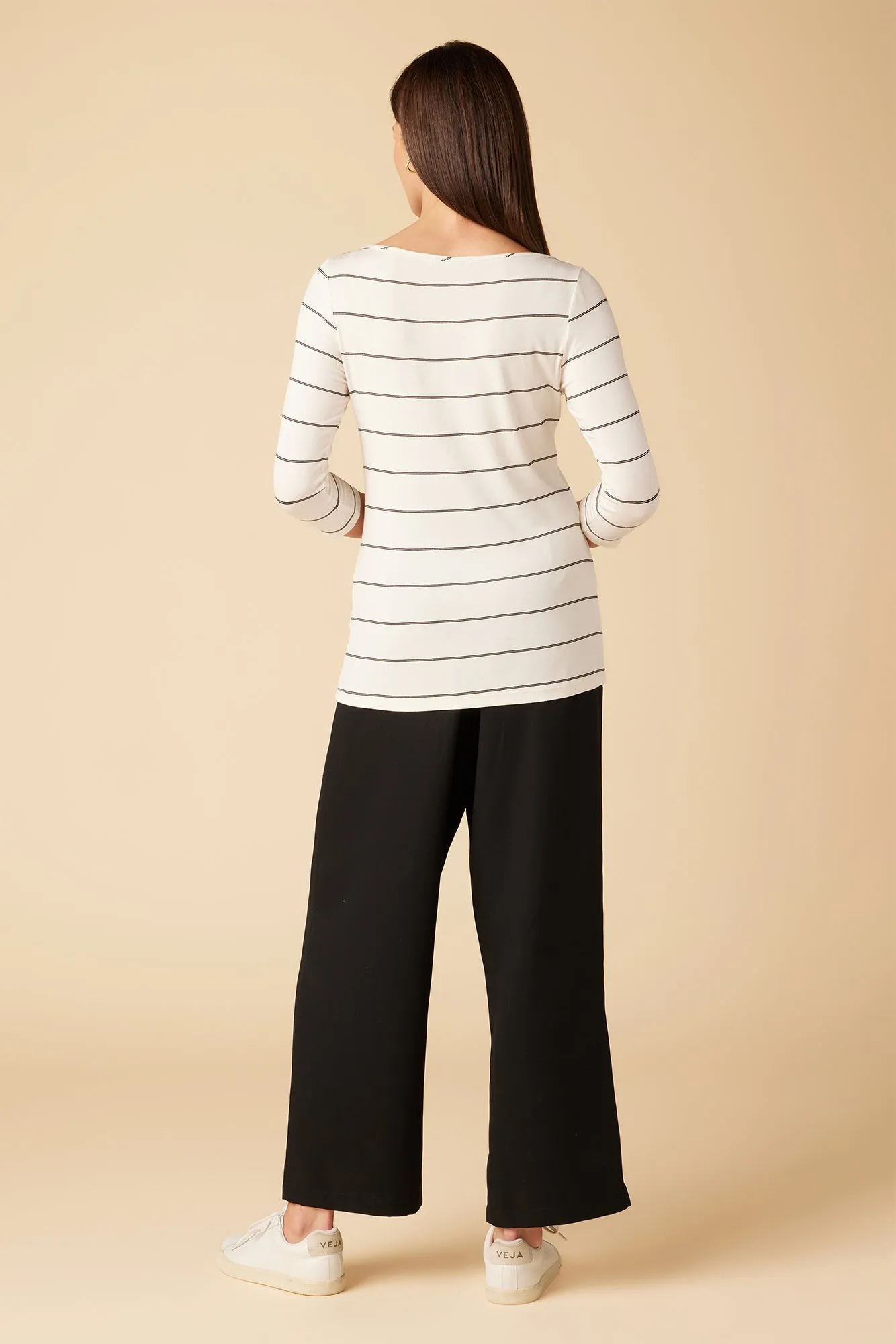 Francoise 3/4 Sleeve Modal Tee - White Havana Stripe - ReAmour sold by Amour Vert product image thumbnail 3