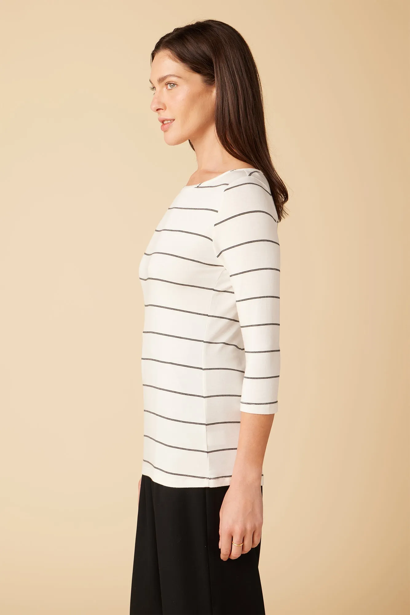 Francoise 3/4 Sleeve Modal Tee - White Havana Stripe - ReAmour sold by Amour Vert product image thumbnail 2