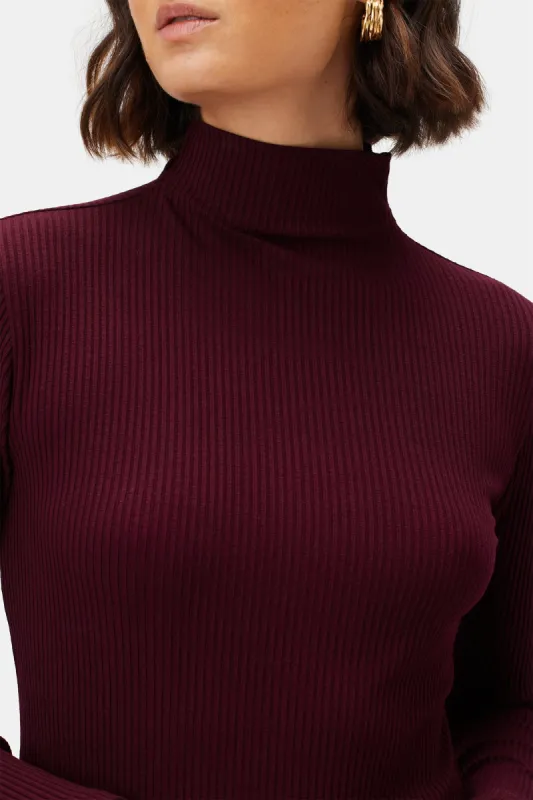 Lux Paris Rib Turtleneck - Plum sold by Amour Vert