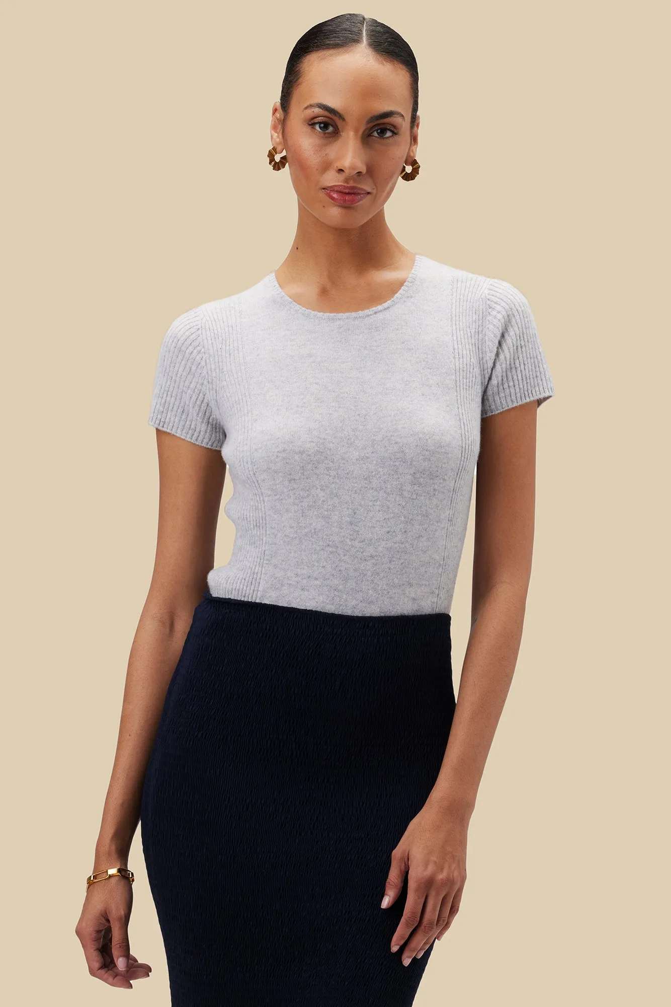 Bryce Cashmere Tee - Heather Grey sold by Amour Vert
