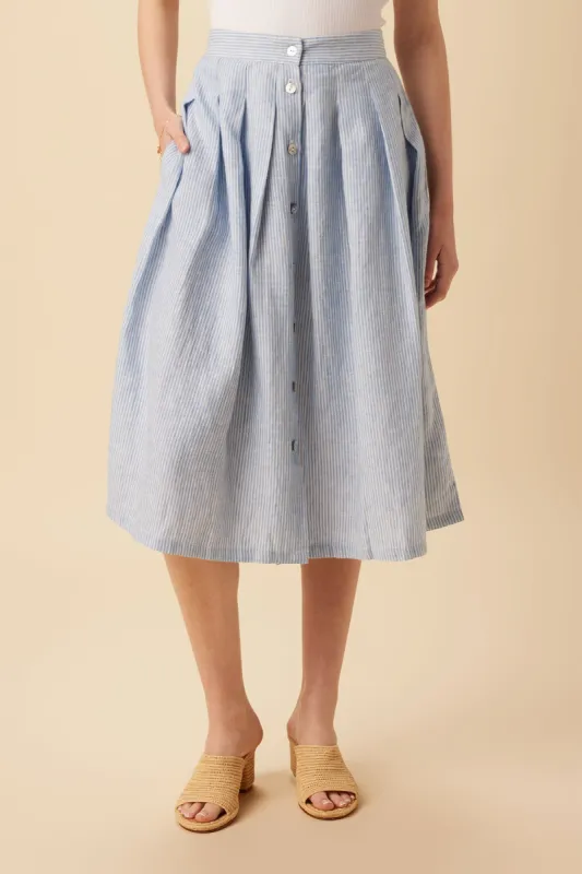Mariah Linen Skirt - Blue Natural Stripe sold by Amour Vert