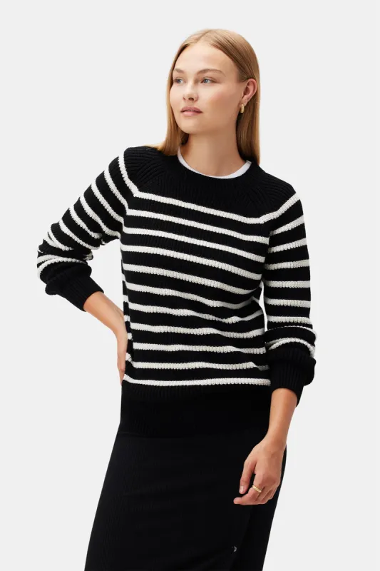 Layla Organic Cotton Sweater - Black Ivory Stripe sold by Amour Vert