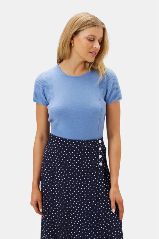 Bryce Cashmere Tee - Horizon Blue sold by Amour Vert