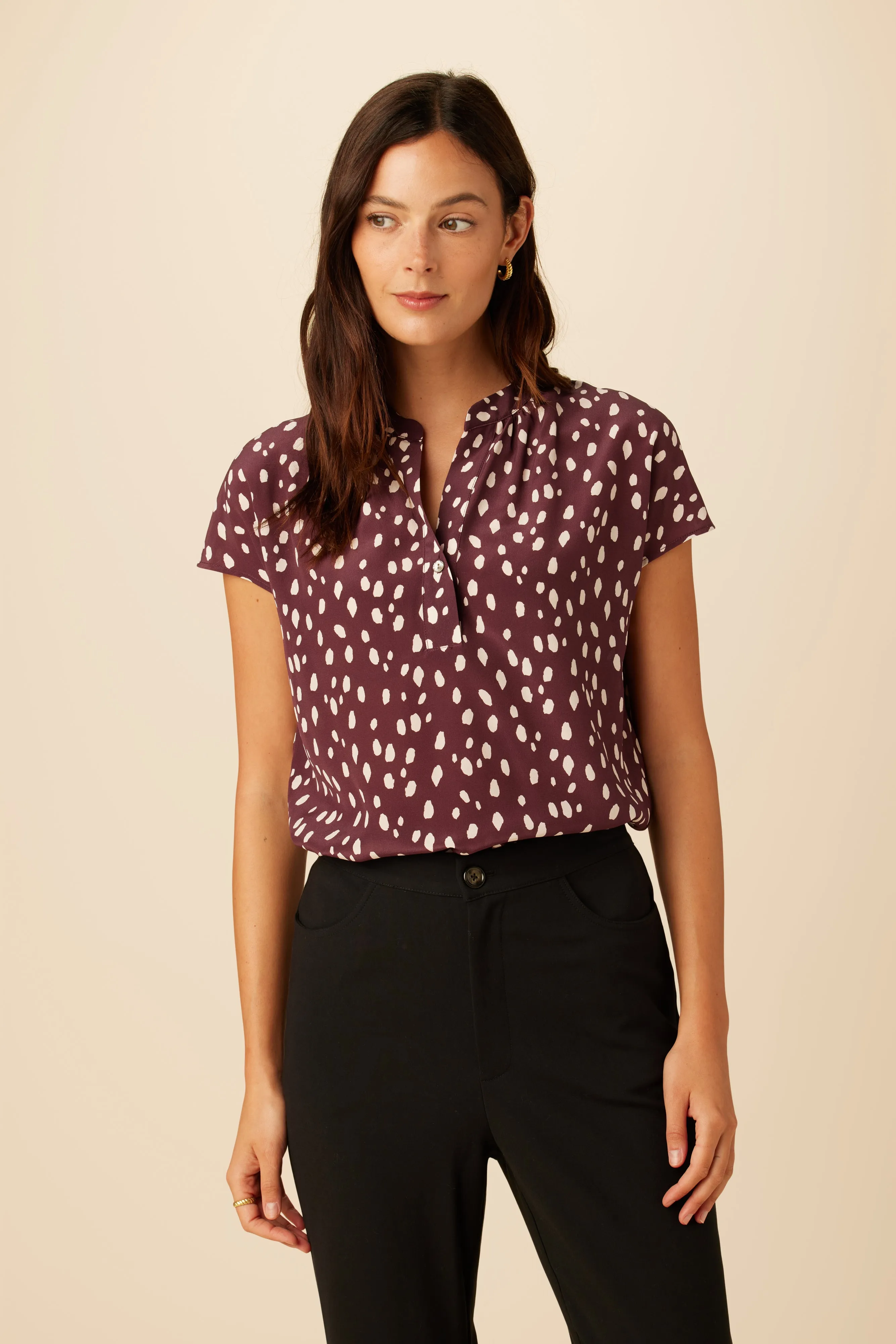 Renata Washable Silk Blouse - Pebble Dot Plum sold by Amour Vert