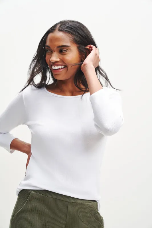 Jenna 3/4 Sleeve Dream Rib Tee - White sold by Amour Vert