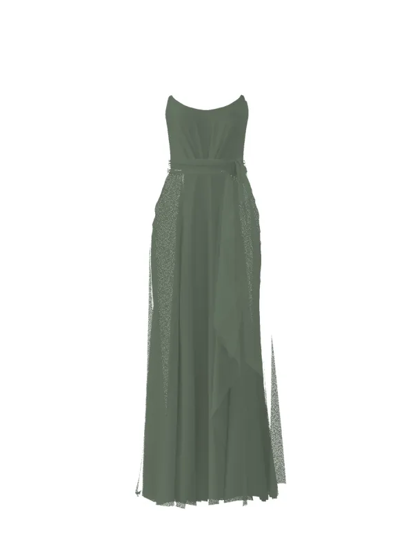 Bodice(Campbell), Skirt(Jaycie),Belt(Sash), olive sold by Amsale