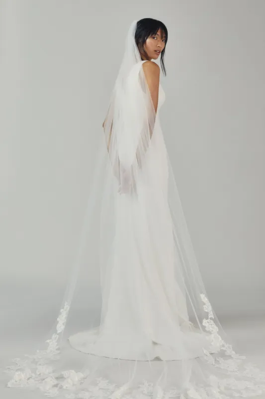 Cathedral Length Veil with Sequin Lace Border sold by Amsale