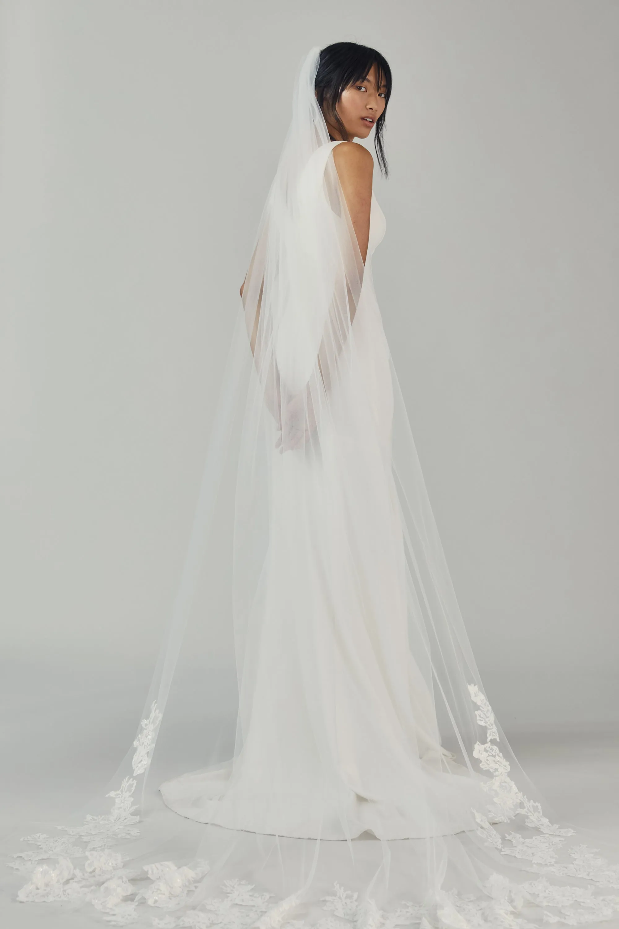 Cathedral Length Veil with Sequin Lace Border sold by Amsale