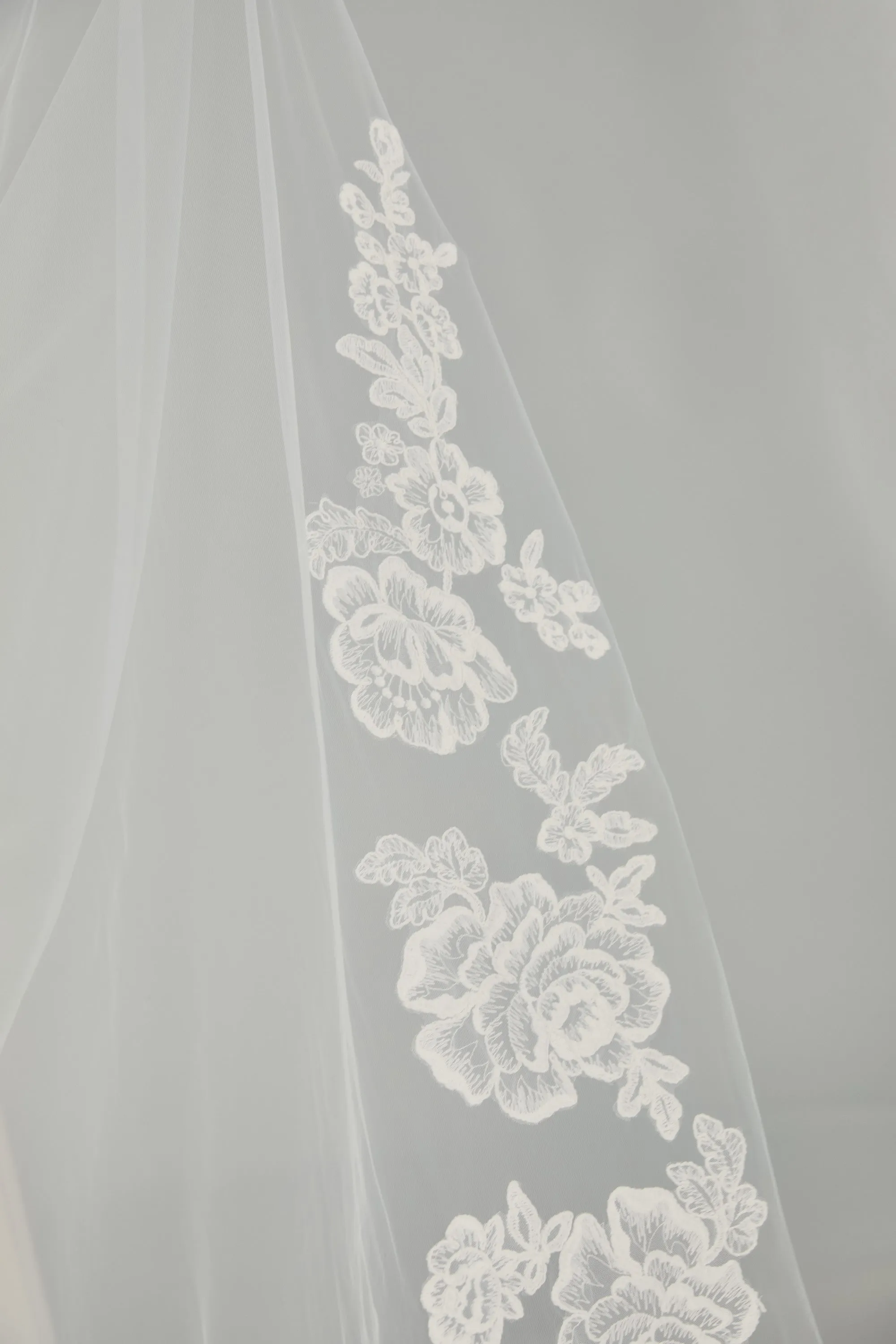 R293U - Cathedral length veil with rose lace sold by Amsale product image thumbnail 4