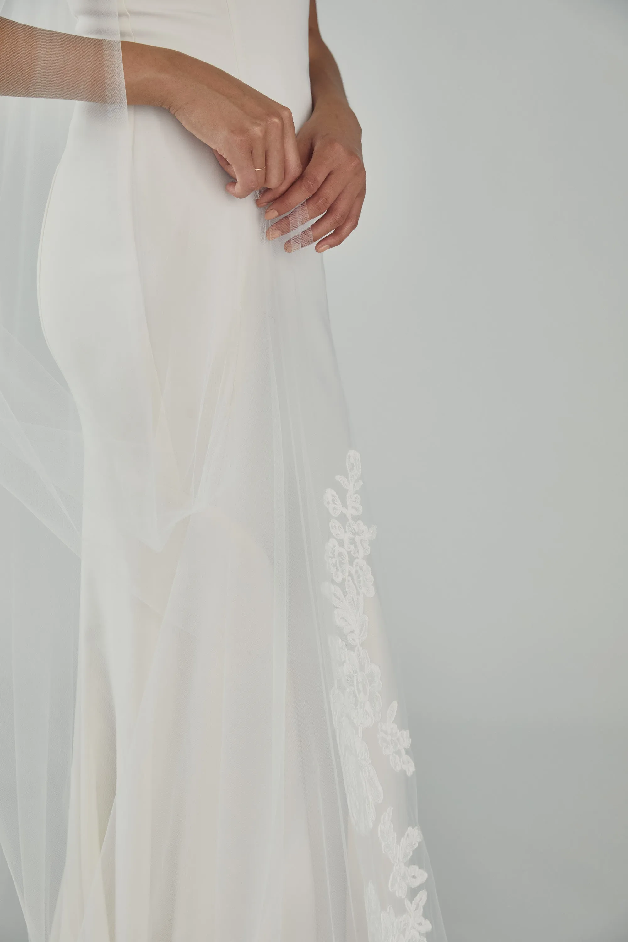 R293U - Cathedral length veil with rose lace sold by Amsale product image thumbnail 5