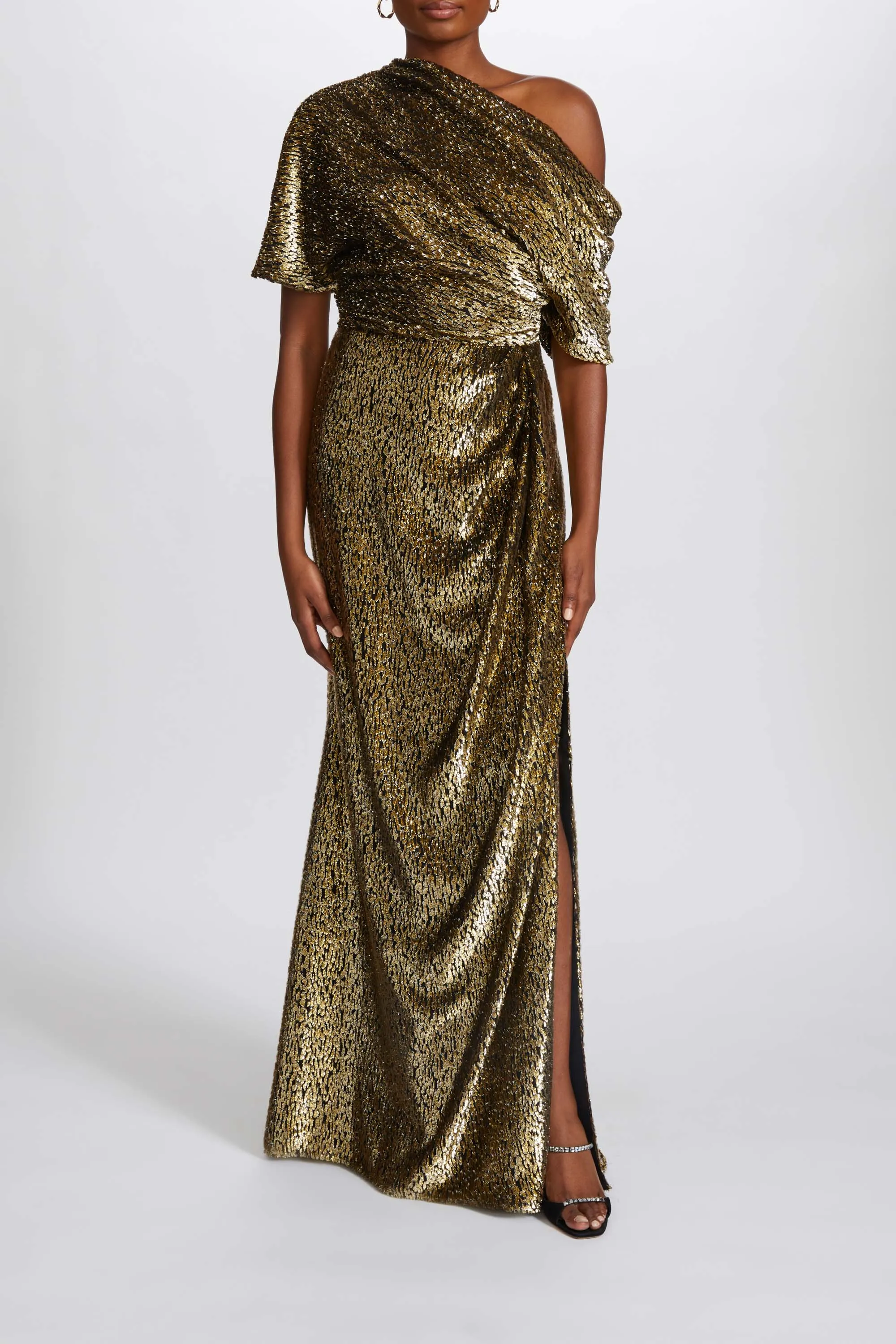 Gold Lamé Draped Slouch Gown sold by Amsale product image thumbnail 3