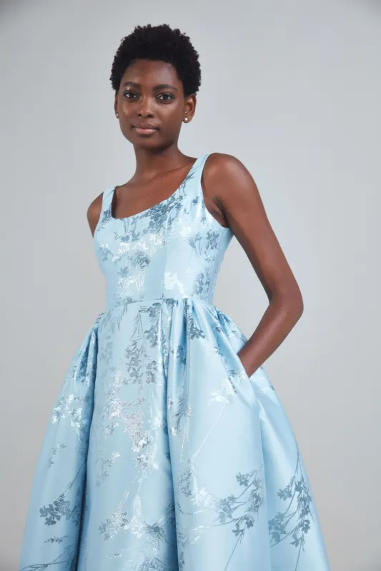 P409J - Metallic Fil-Coupe Gown - Ice-Blue made by Amsale