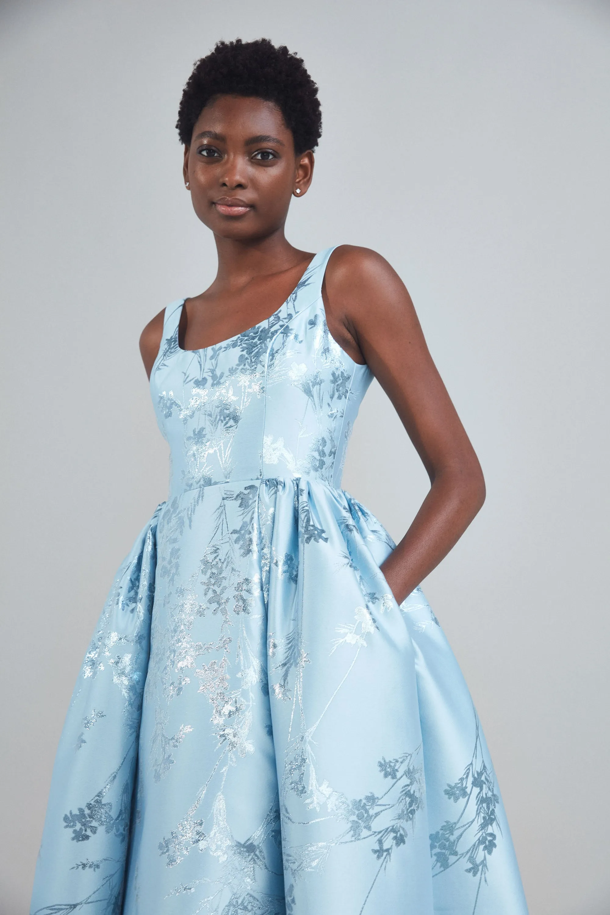 P409J - Metallic Fil-Coupe Gown - Ice-Blue sold by Amsale