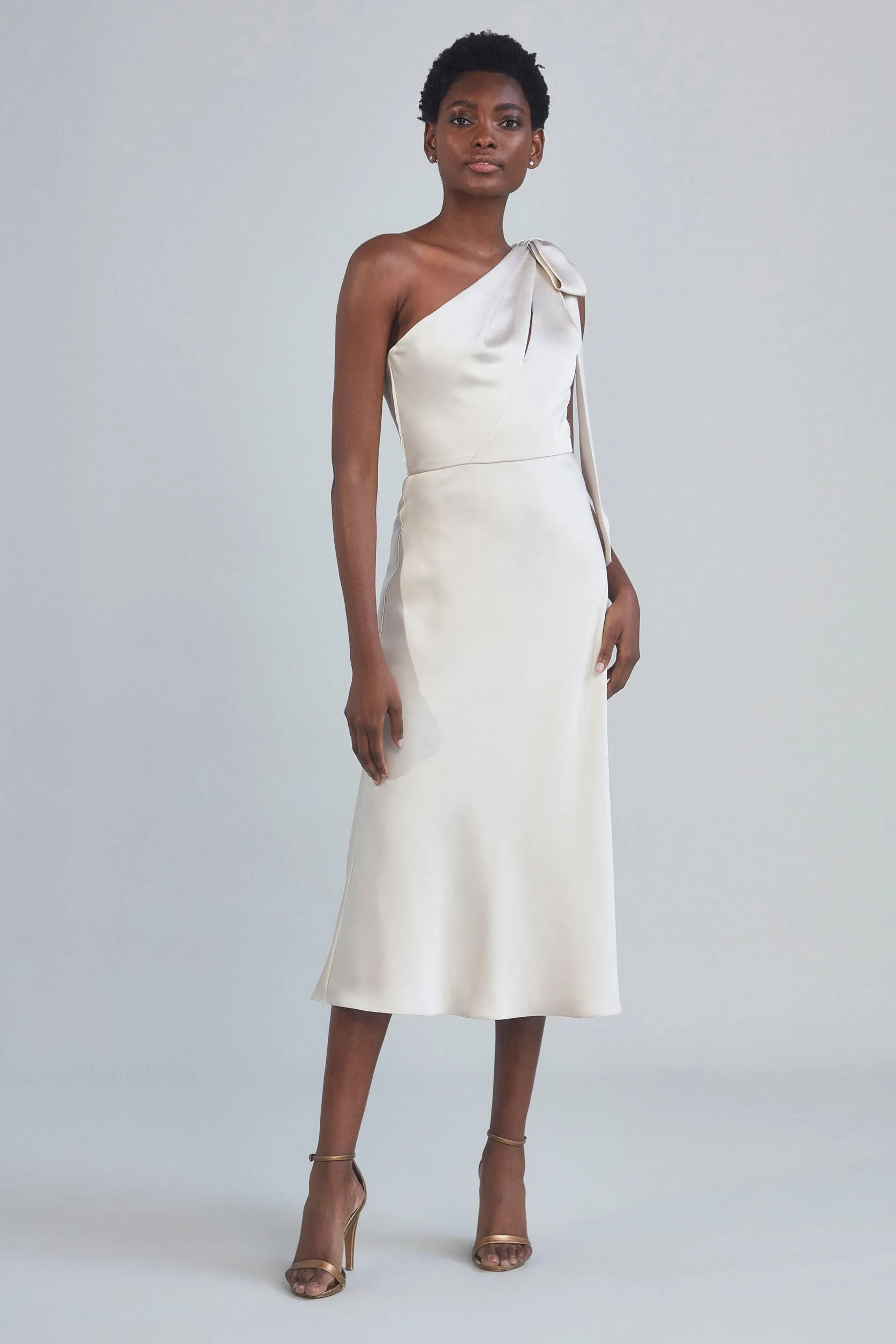 P393S - One-Shoulder Bow Dress - Mocha sold by Amsale product image thumbnail 2