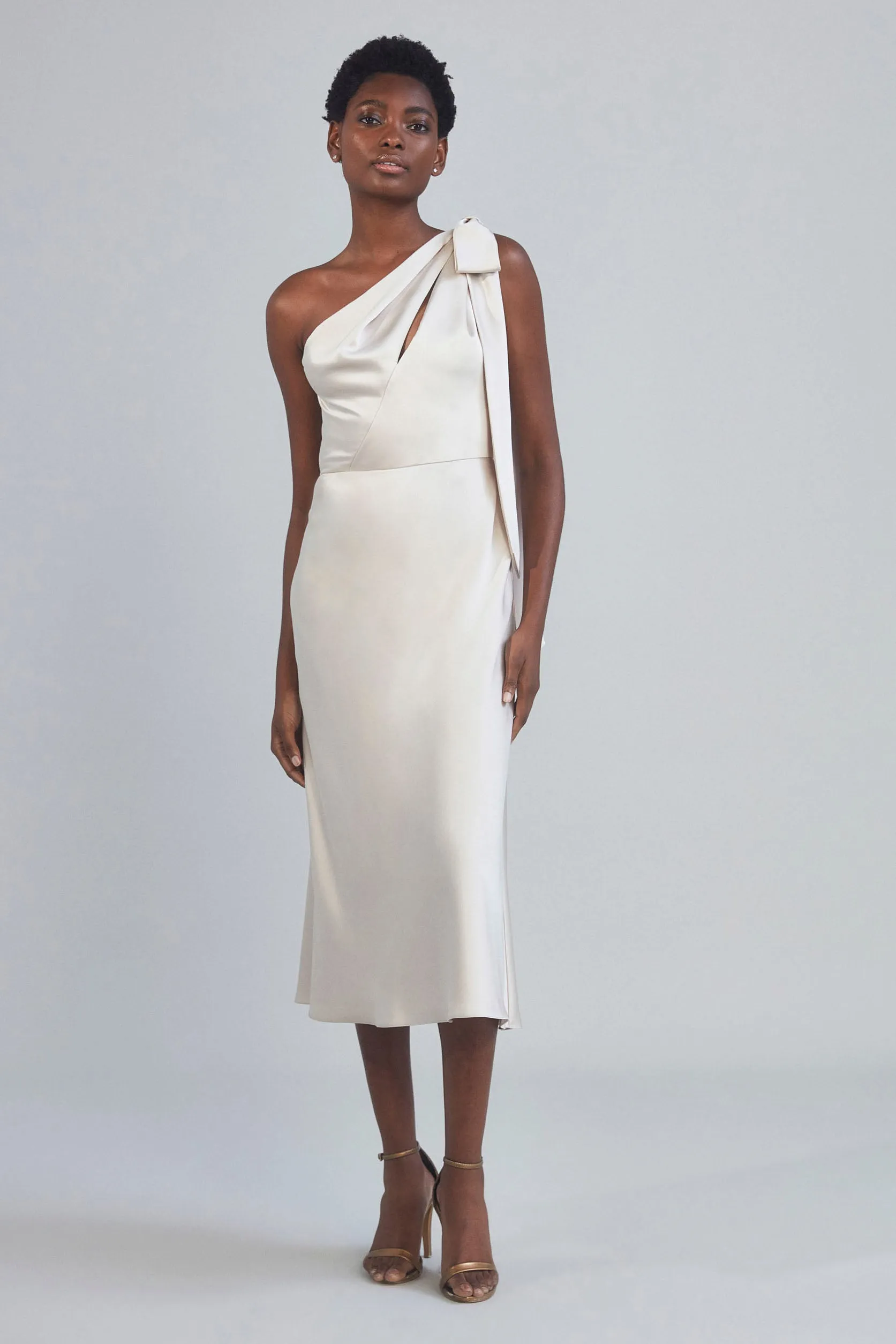 P393S - One-Shoulder Bow Dress - Mocha sold by Amsale product image thumbnail 3