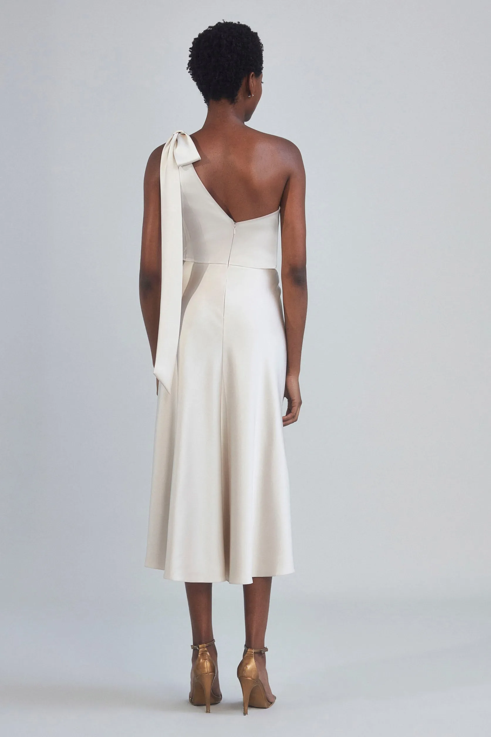 P393S - One-Shoulder Bow Dress - Mocha sold by Amsale product image thumbnail 4