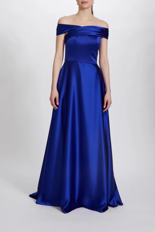 P621S - Fluid Satin Off-the-Shoulder Gown made by Amsale