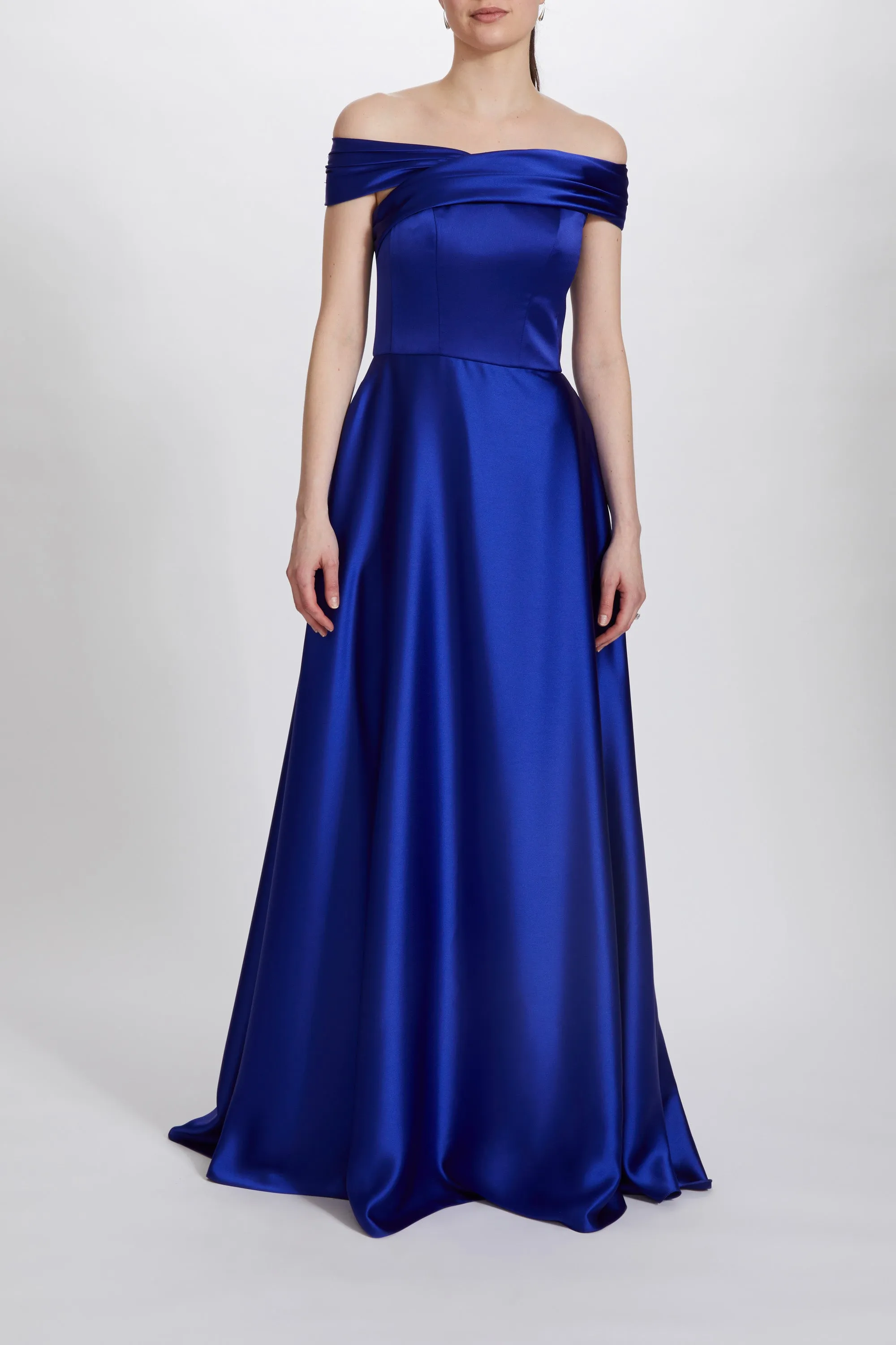 P621S - Fluid Satin Off-the-Shoulder Gown sold by Amsale