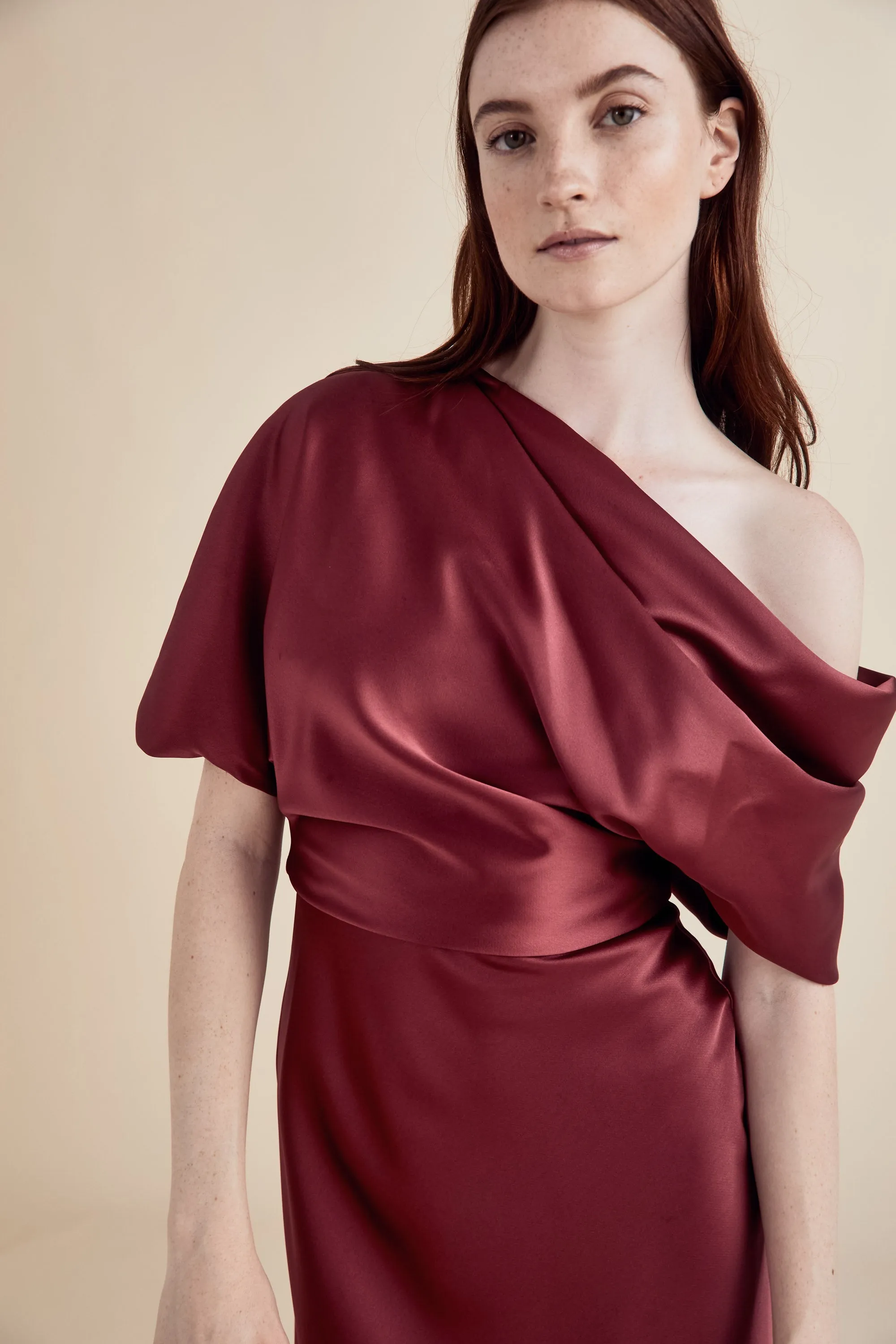 P391S - Draped Bodice Dress - Cayenne sold by Amsale