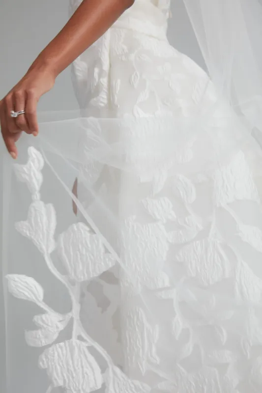 AVM755 - Floral jacquard cathedral veil sold by Amsale