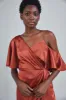 P396S - Asymmetrical Sleeve Column Dress - Gold sold by Amsale