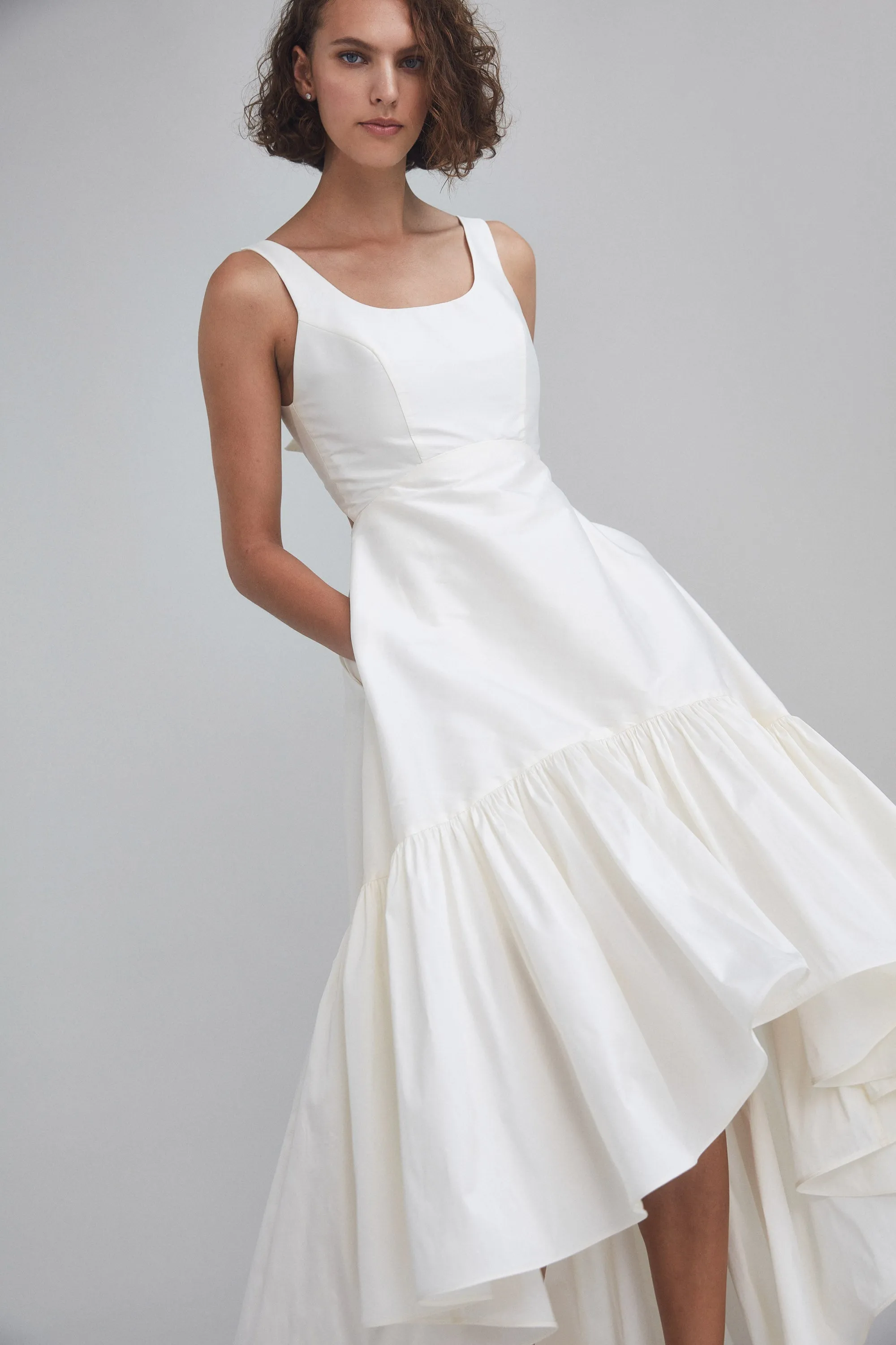 LW188 - Taffeta High-Low Hem Dress - Ivory sold by Amsale