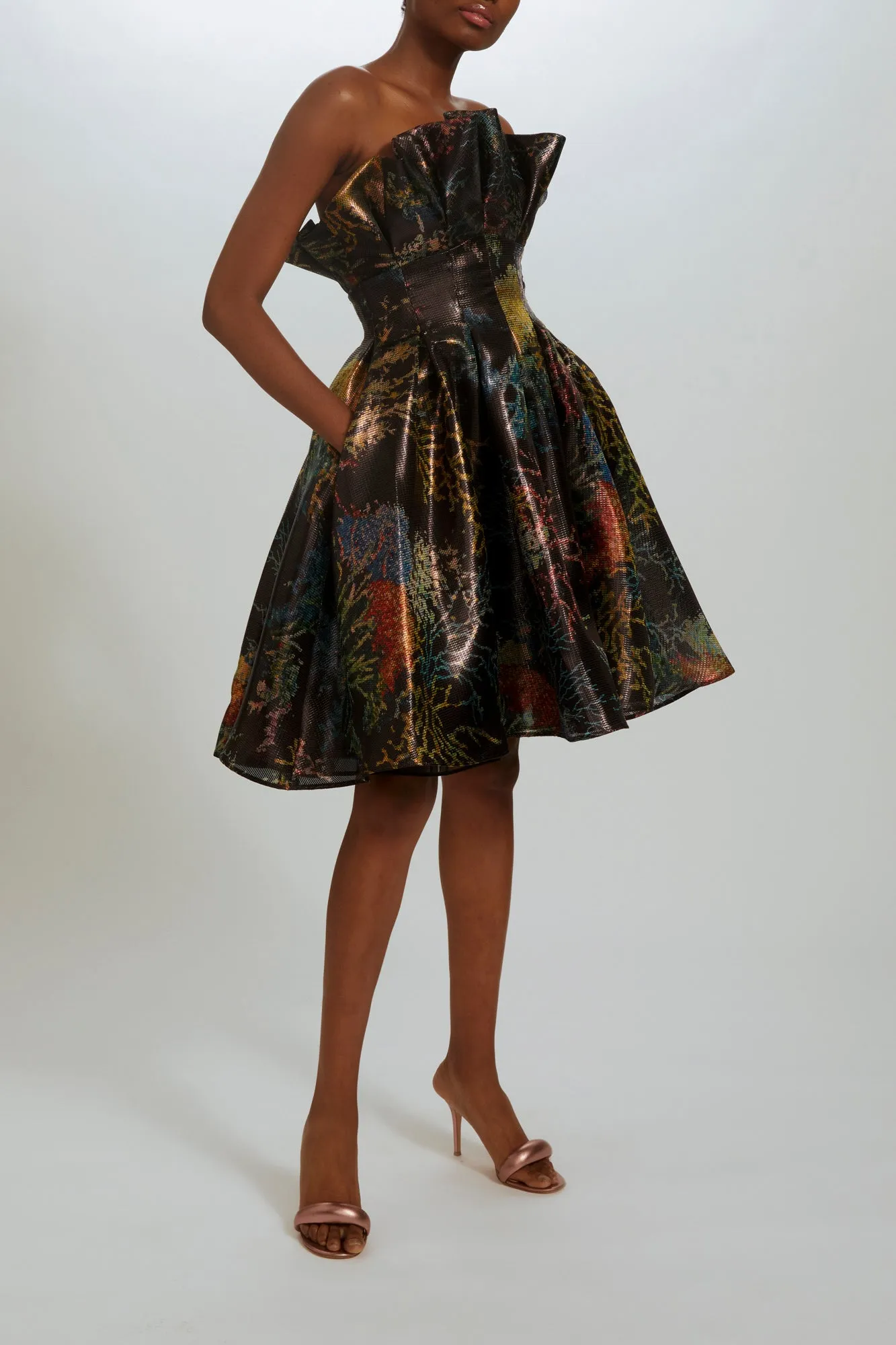 P512 - Coral Lurex Ruffle Dress sold by Amsale product image thumbnail 3