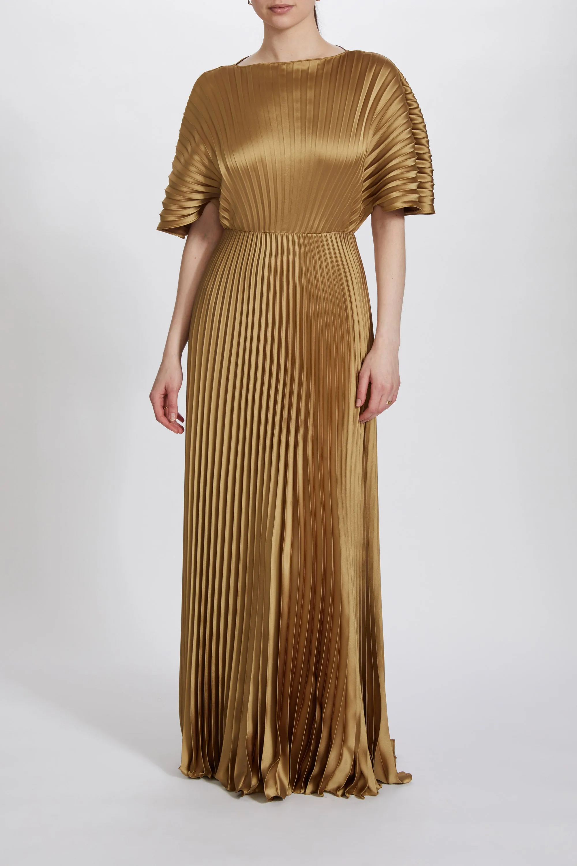 P637S - Fluid Satin Sunburst Pleated Gown sold by Amsale product image thumbnail 4