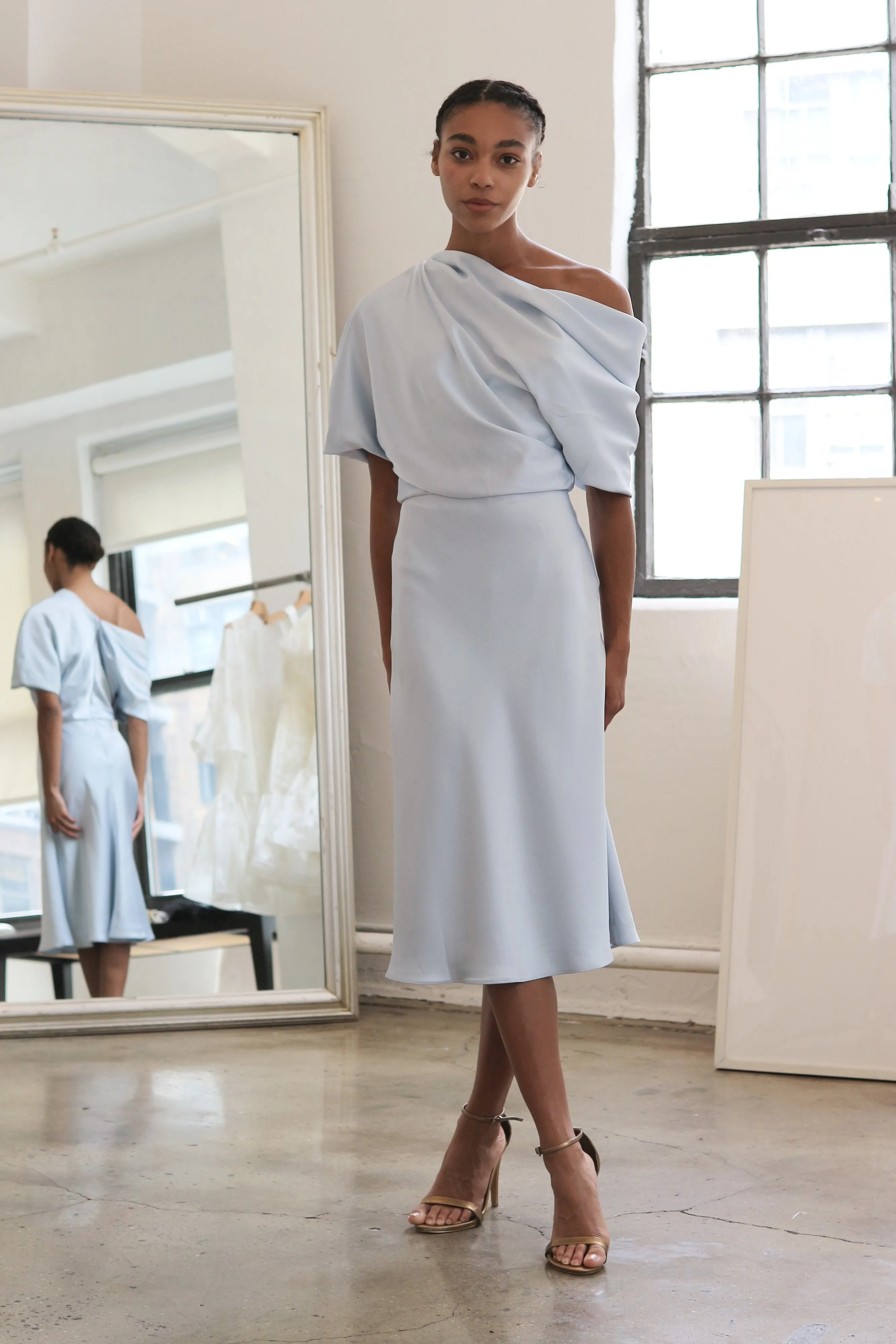 P391S - Draped Bodice Dress - Lilac sold by Amsale