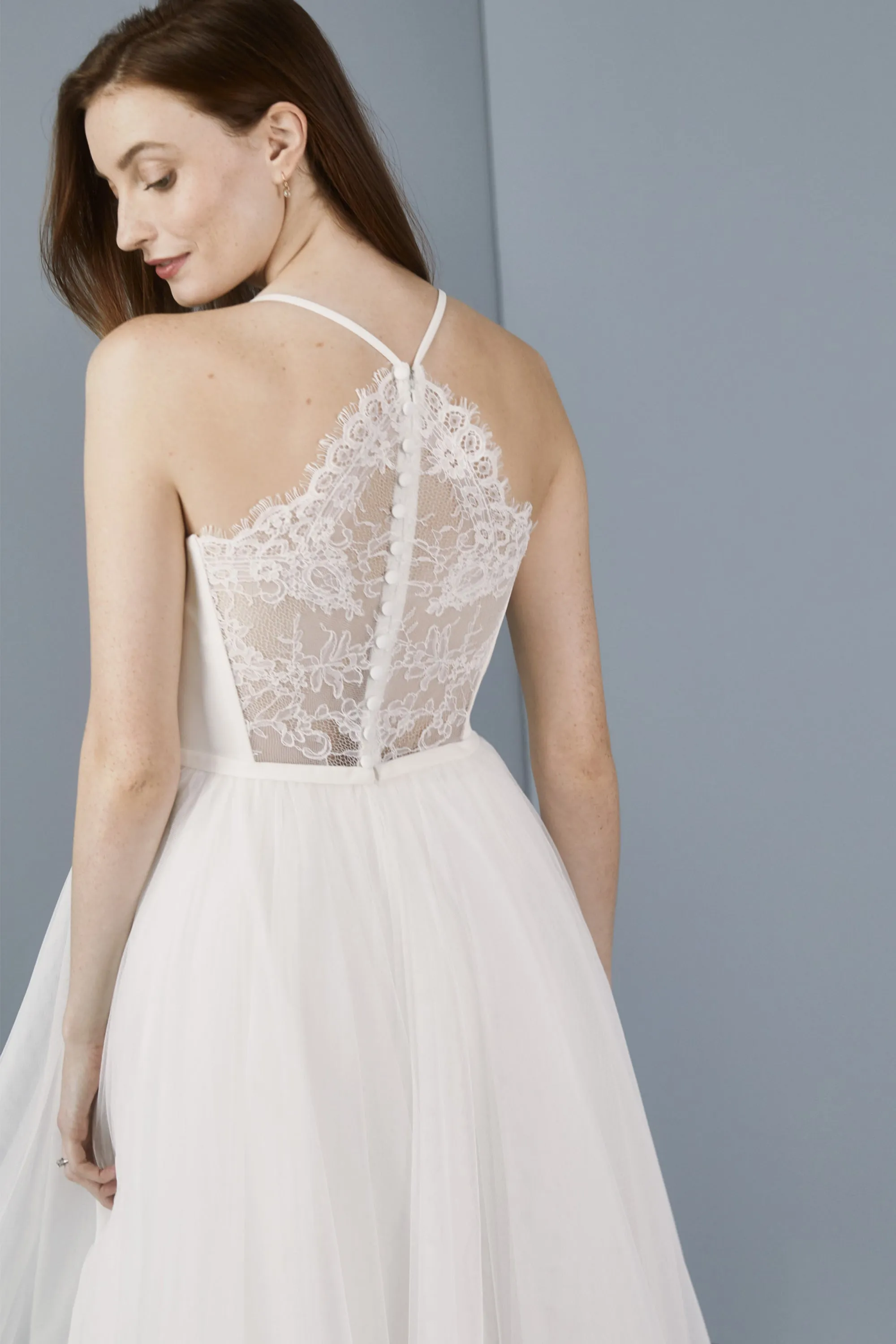 LW176 - Lace back tea length dress - Ivory sold by Amsale
