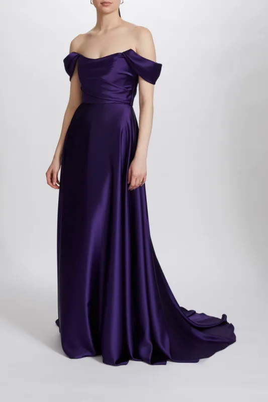 P619S - Fluid Satin Off-the-Shoulder Gown made by Amsale