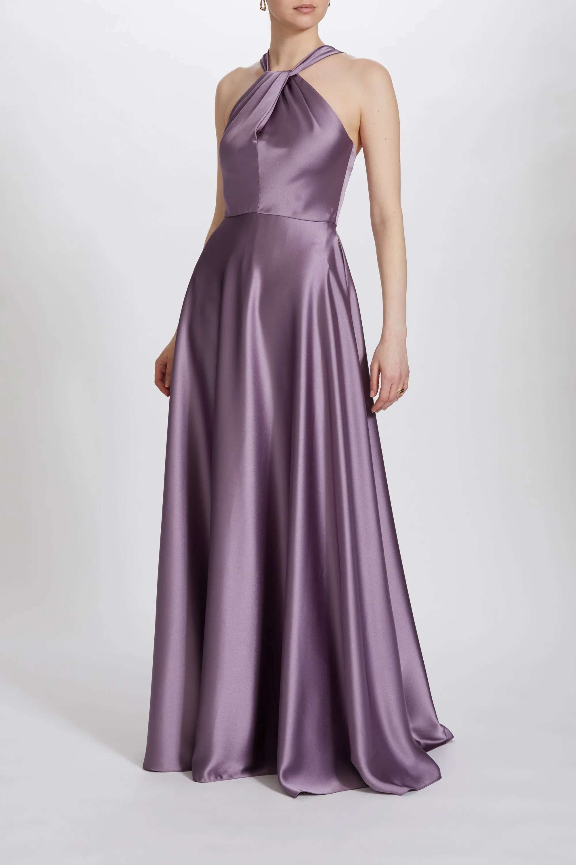 P615S - Fluid Satin Halter Gown sold by Amsale