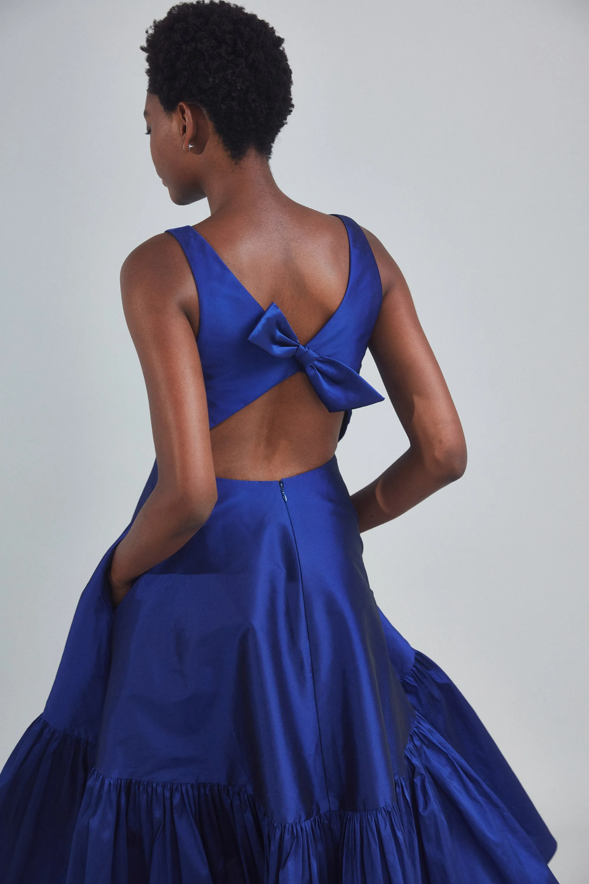 P389T - Taffeta High Low Dress - Cobalt-blue sold by Amsale