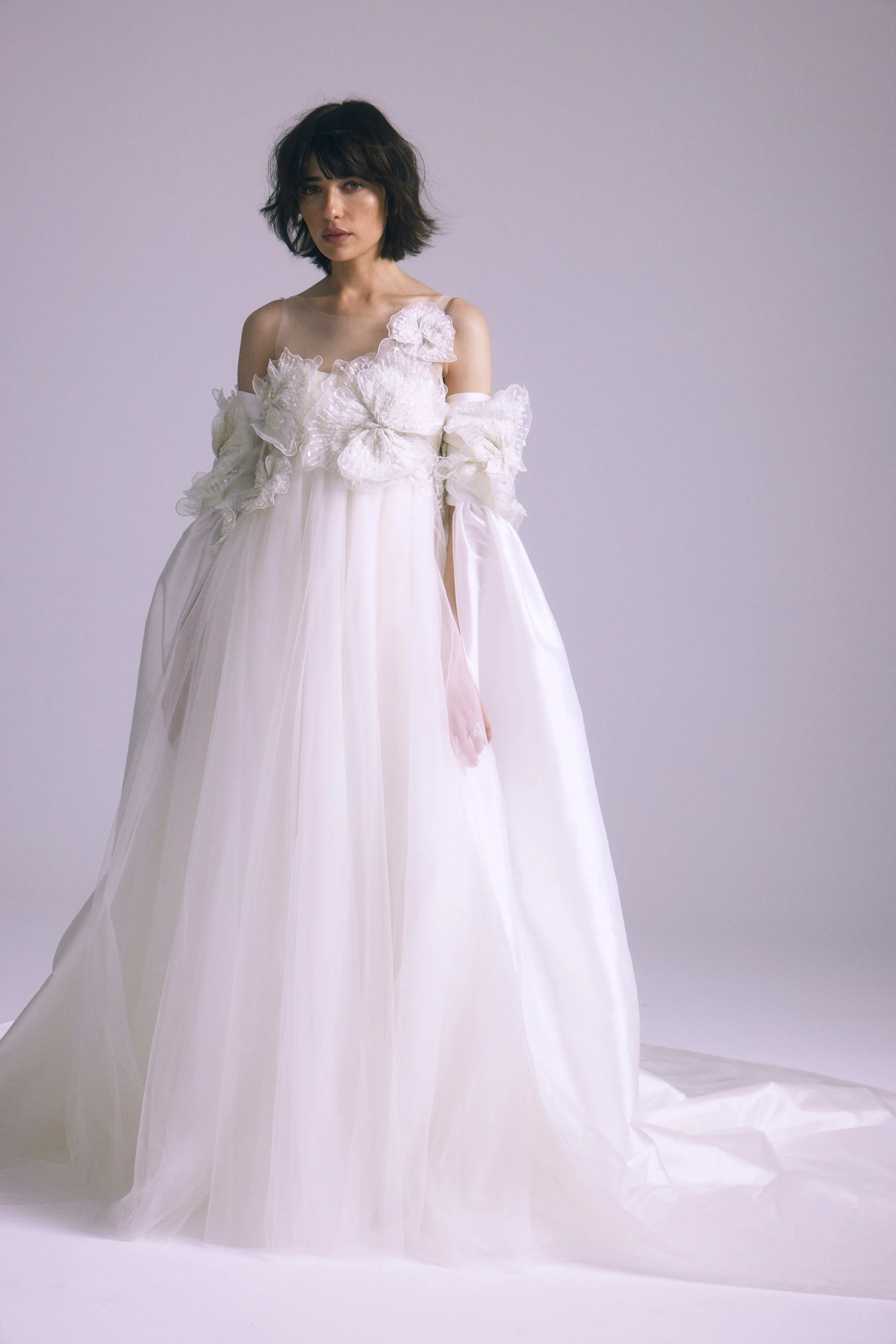 M763C - Taffeta Cocoon with Train sold by Amsale