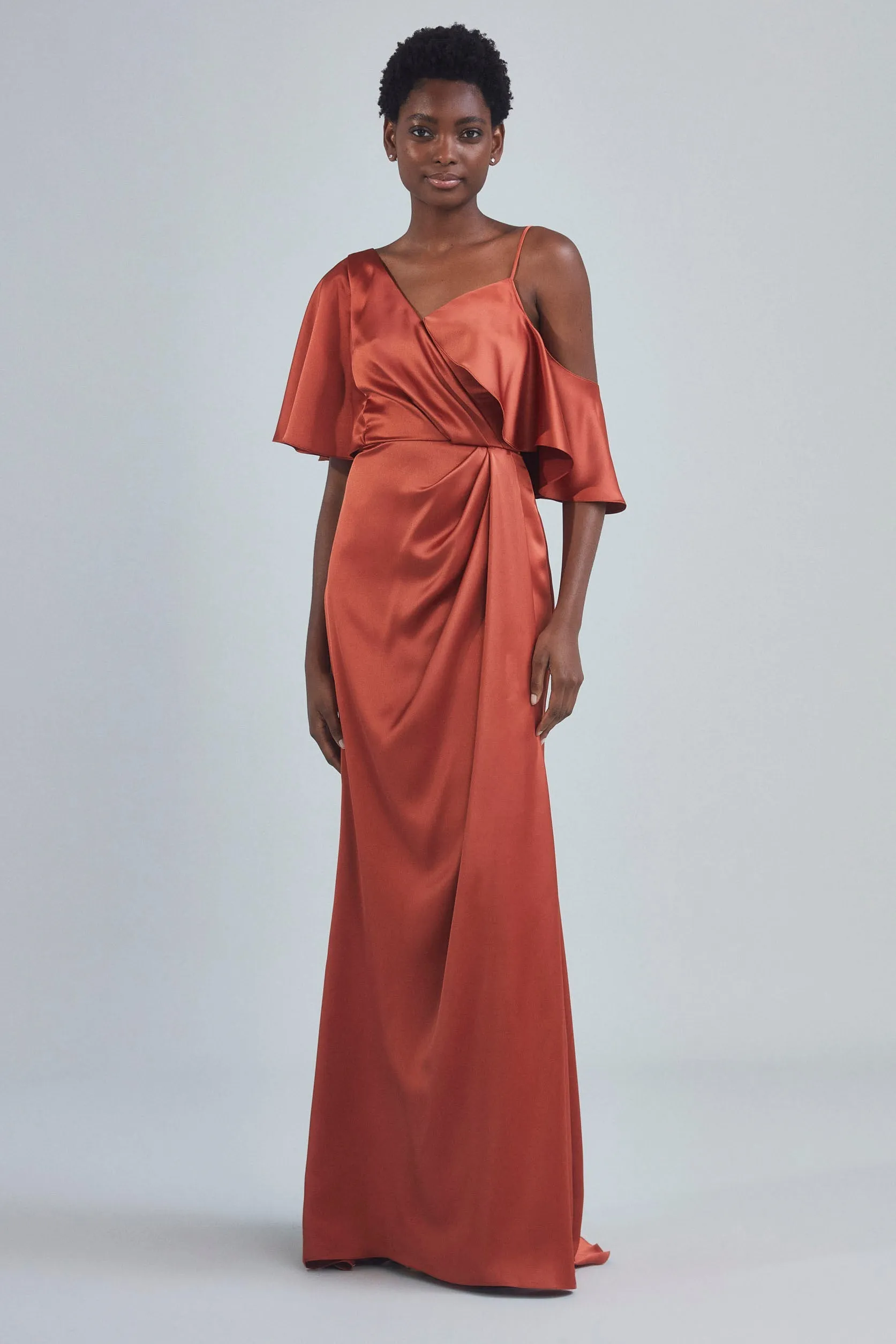P396S - Asymmetrical Sleeve Column Dress - Cobalt sold by Amsale product image thumbnail 4