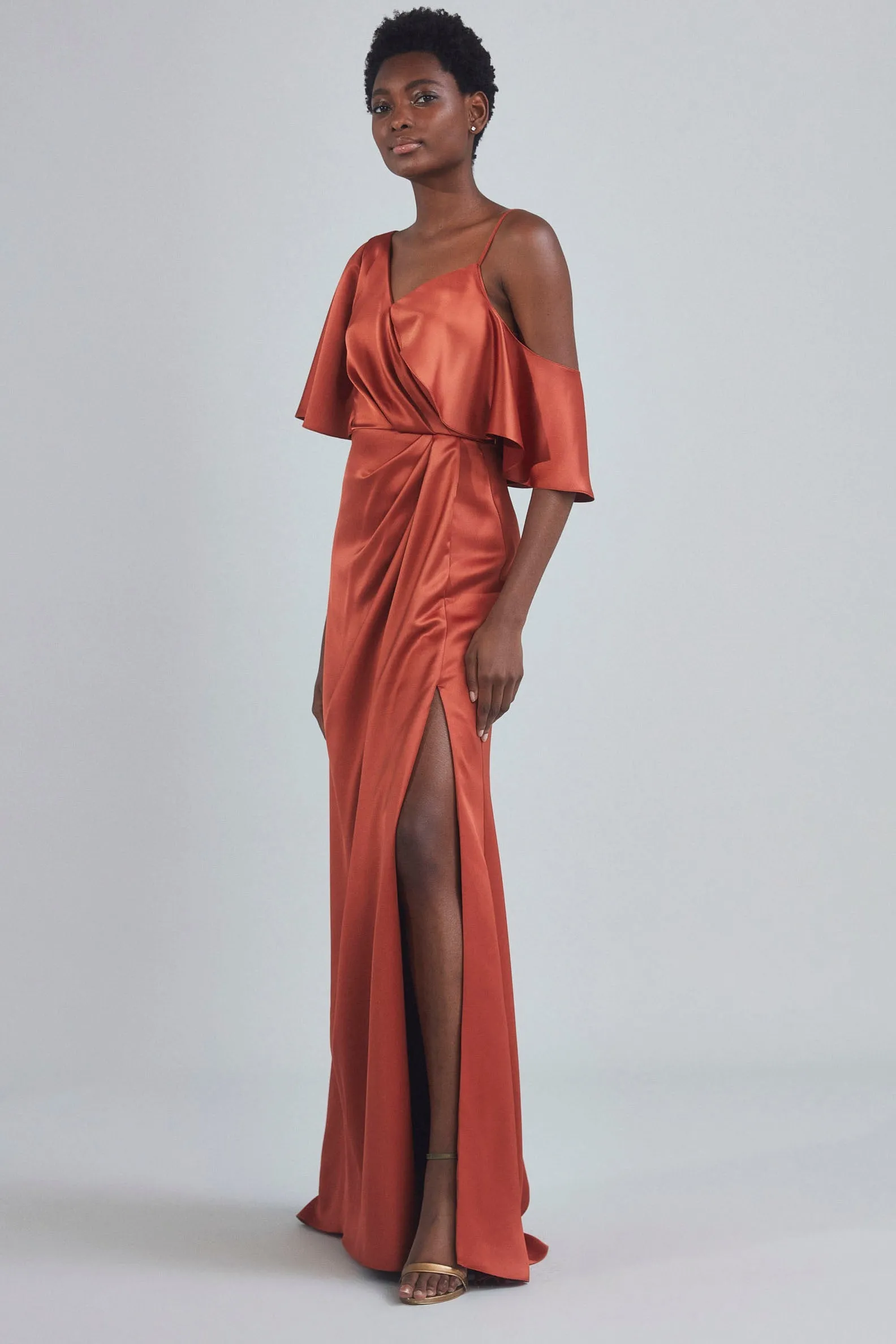 P396S - Asymmetrical Sleeve Column Dress - Cobalt sold by Amsale product image thumbnail 3