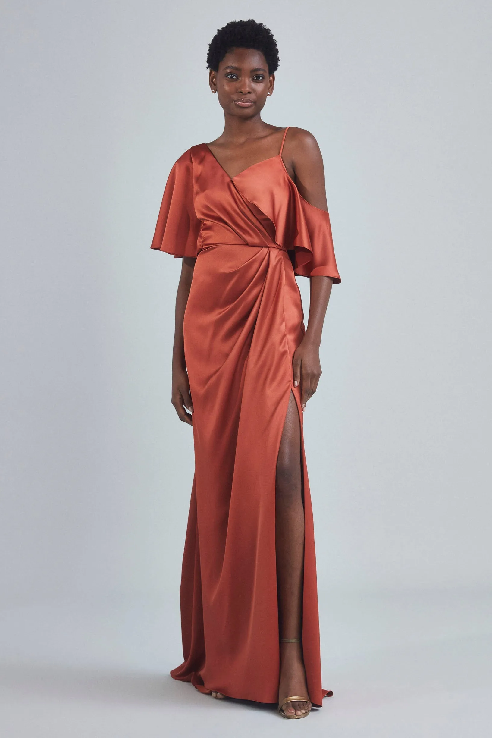 P396S - Asymmetrical Sleeve Column Dress - Cobalt sold by Amsale product image thumbnail 2
