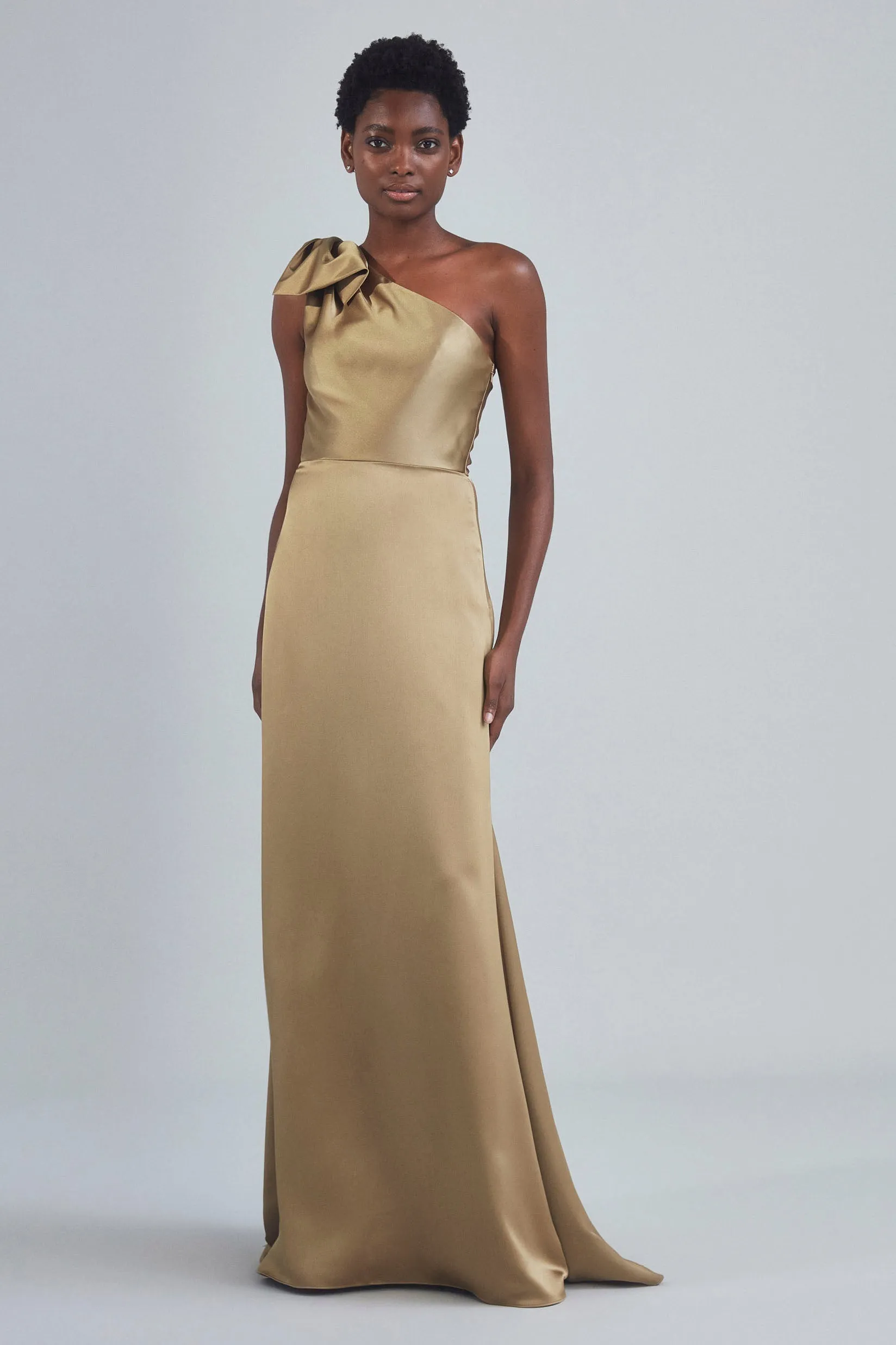 P395S - One-Shoulder Bow Gown - Marigold sold by Amsale product image thumbnail 2