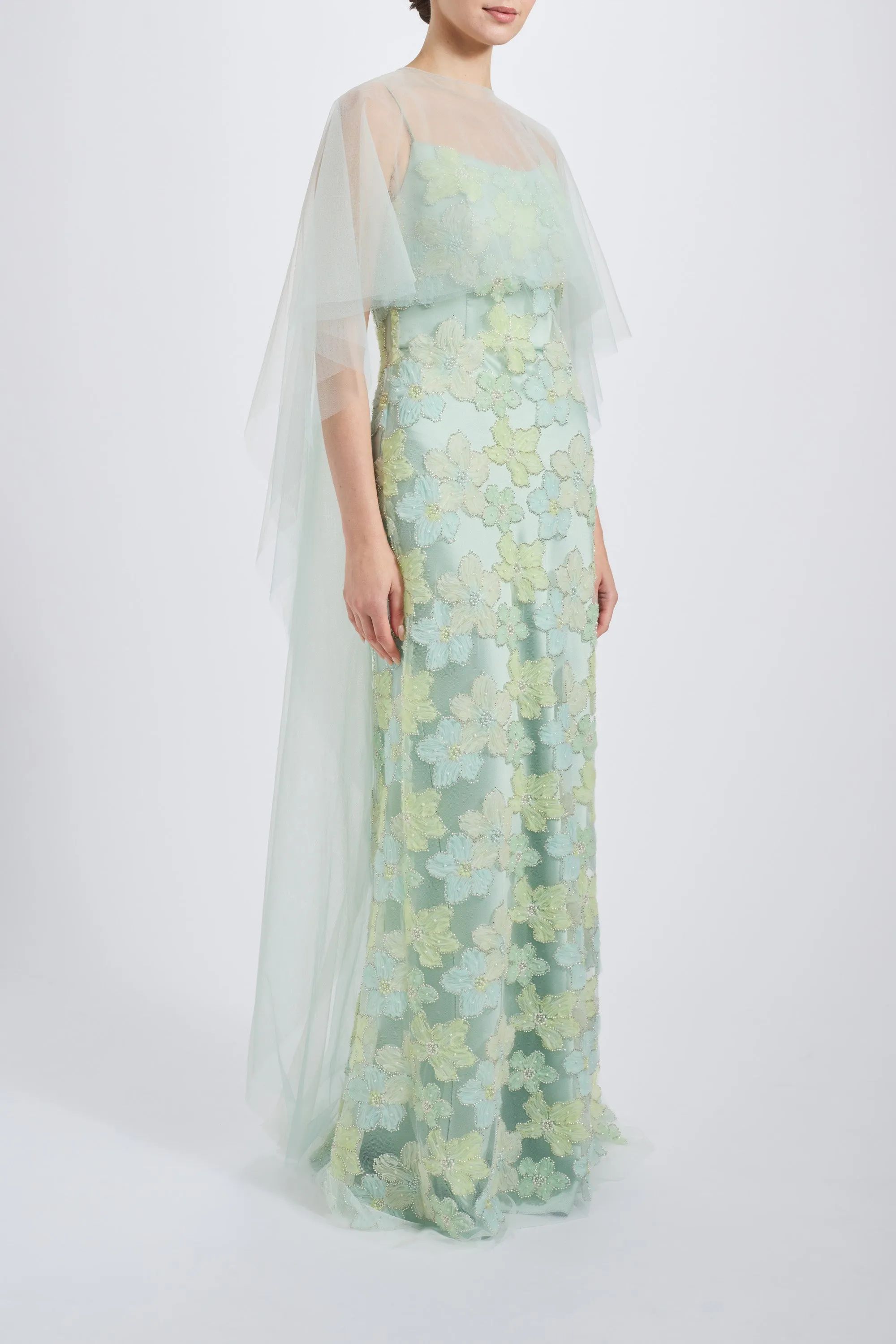 Bead Column Dress with Tulle Cape sold by Amsale product image thumbnail 3