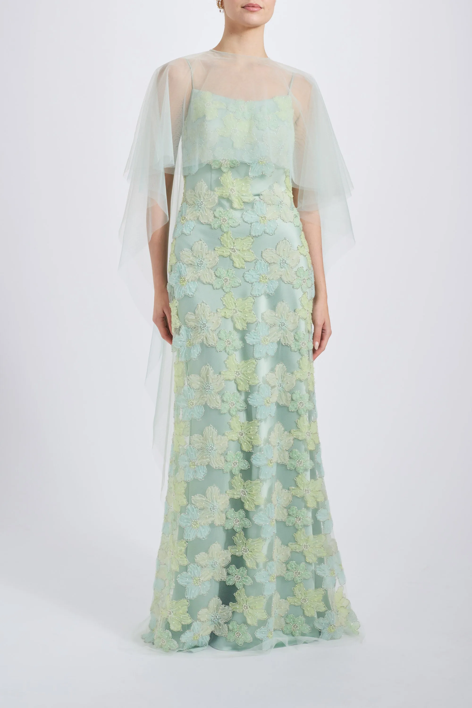 Bead Column Dress with Tulle Cape sold by Amsale