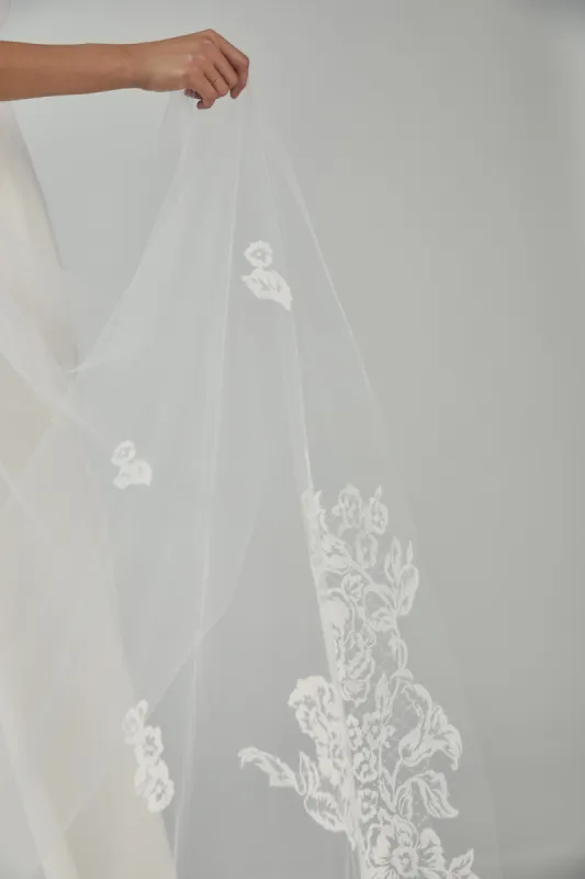 R292U - Cathedral length veil with Chantilly petals sold by Amsale